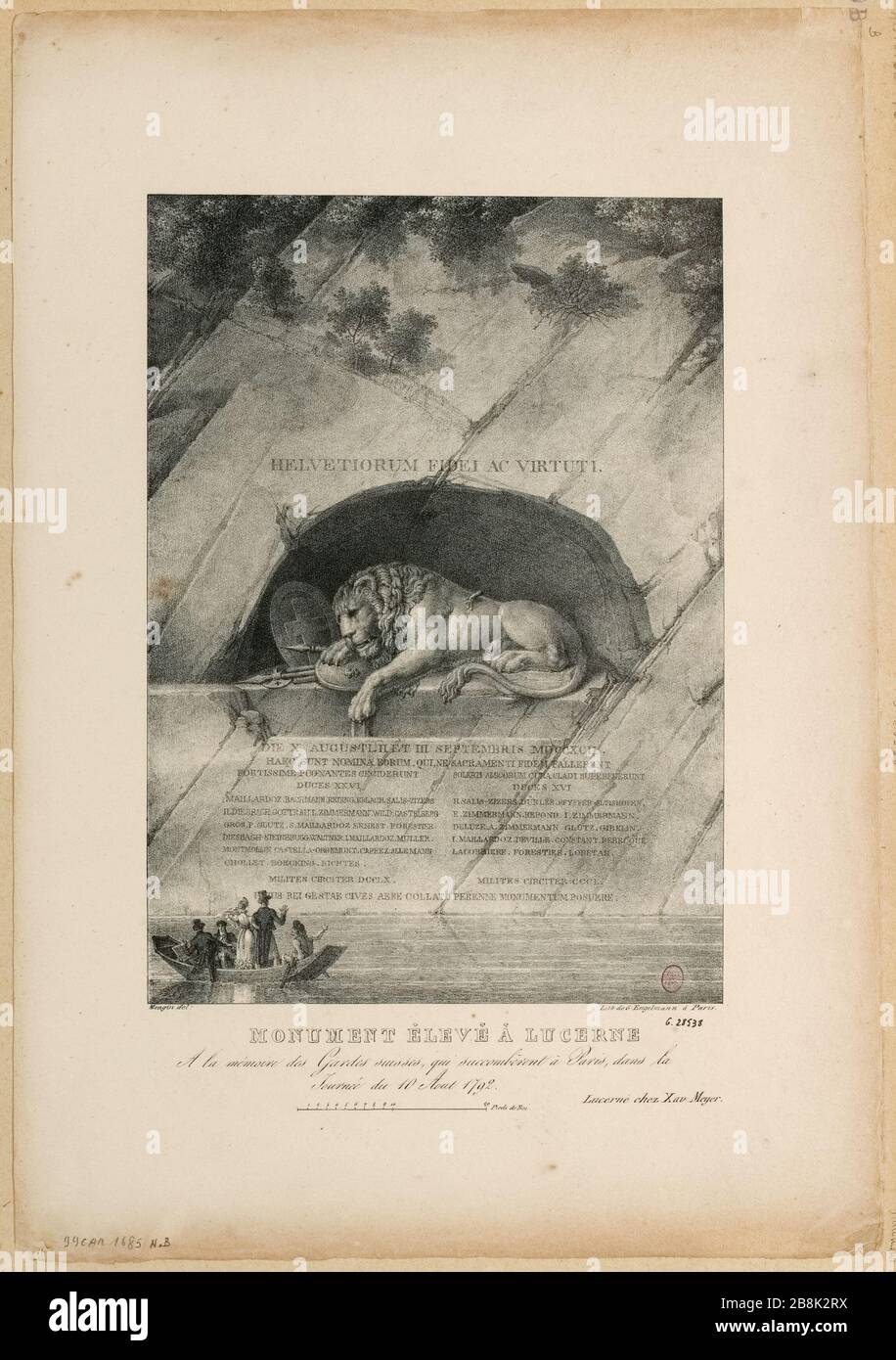 Révolution française du 10 août 1792. Jour Lion mourant, selon le monument de A. Thorvaldsen (1768-1844) du jardin des Glaciers à Lucerne (titre factice) Banque D'Images