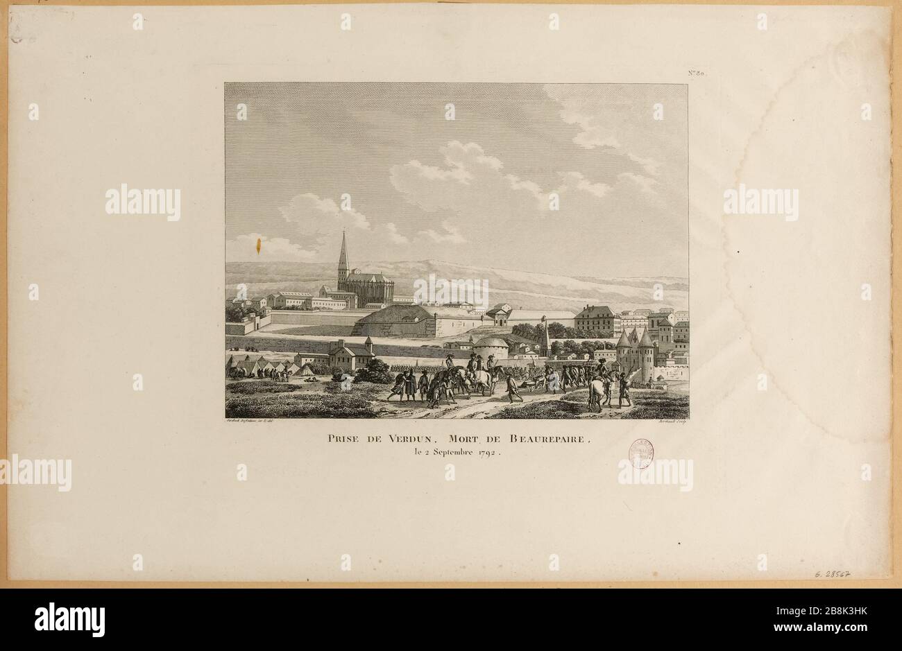 Défaite à Verdun. Transport du corps du Commandant Beaurepaire. Fortifications de Vauban (Meuse), 2 septembre 1792. 71 ème plaque (numérotée 80) des tableaux historiques de la Révolution française (1791-1817). (Titre factice) Banque D'Images Défaite à Verdun. Transport du corps du Commandant Beaurepaire. Fortifications de Vauban (Meuse), 2 septembre 1792. 71 ème plaque (numérotée 80) des tableaux historiques de la Révolution française (1791-1817). (Titre factice) Banque D'Images