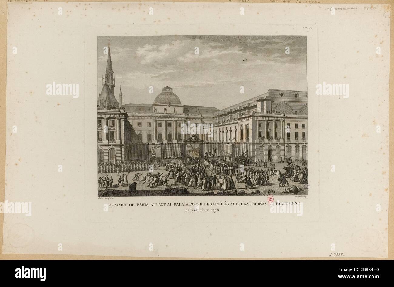 Le maire de Paris, du palais, demande aux scouts sur les papiers du Parlement en novembre 1790. () Banque D'Images