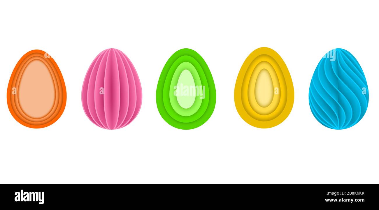 jeu d'œufs de pâques colorés dans un style coupé en papier Banque D'Images