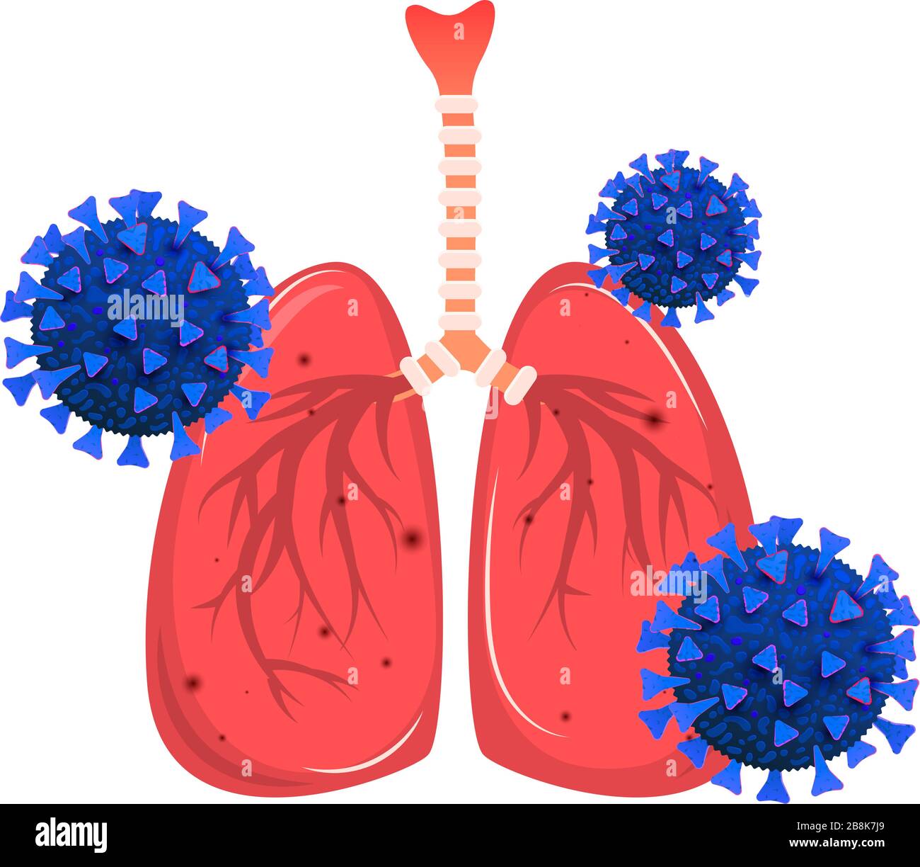 Poumons d'organes humains infectés par des cellules du virus du microorganisme du coronavirus ou des bactéries isolées sur un chien blanc. Concept de coronavirus 2019-ncov Illustration de Vecteur