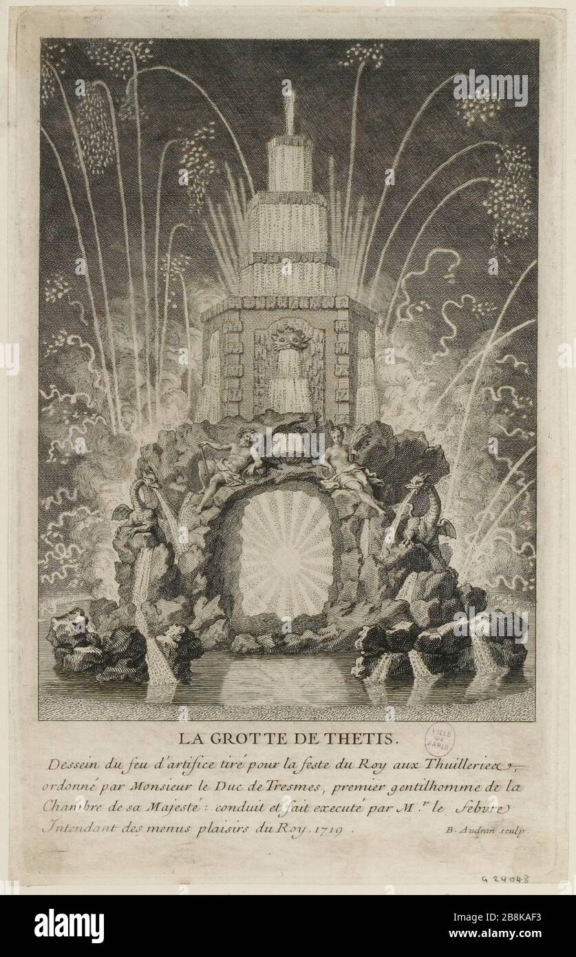 La grotte de Thetis / objet du feu d'artifice pour la fête des Roy Thuilleries ordonnée par M. Duke Tresmes, premier monsieur de la Chambre de sa Majesté. Consuit et exécuté par M. Sebure, Steward menus plaisirs du roi, 1719 (IT) Banque D'Images