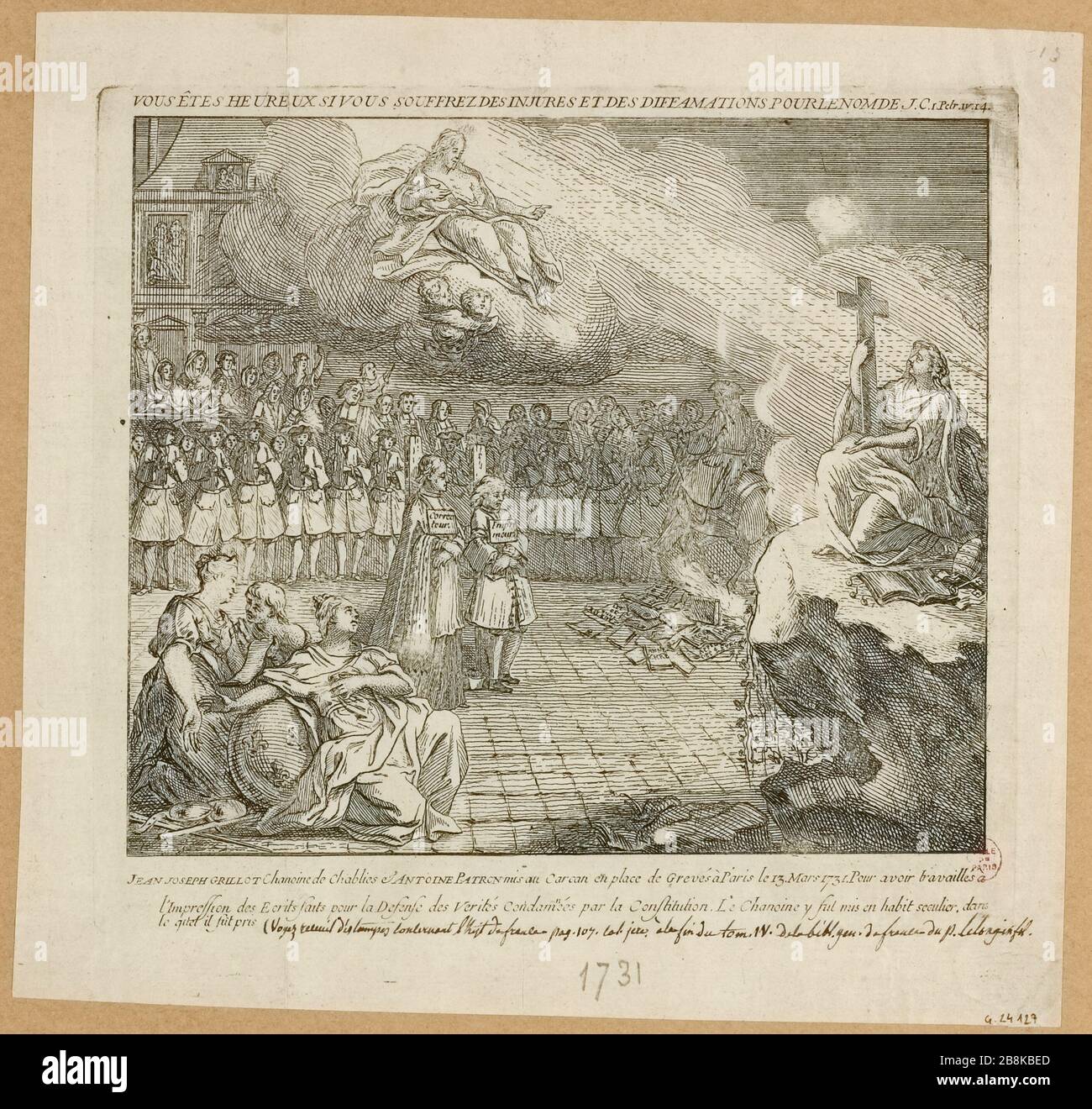 Vous avez de la chance si vous souffrez d'insultes et de diffamation au nom de J.C. / Jean Joseph Grillot Canon de Chablies & Anthony Patron a développé des grèves de Carcan à Paris le 15 mars 1731. (TI) Banque D'Images