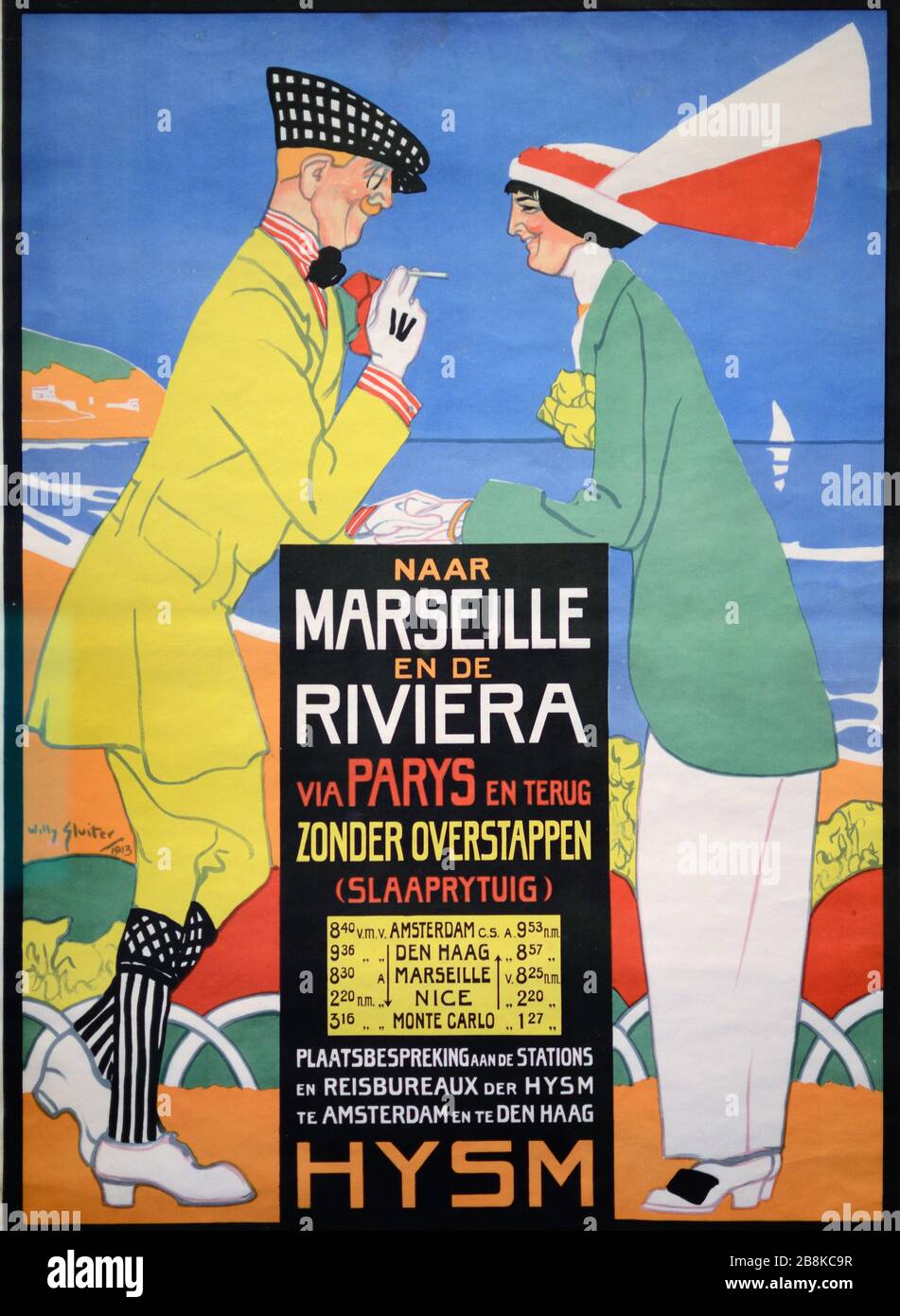 Affiche néerlandaise vintage Marseille & la Côte d'Azur de Jan Willem Sluiter 1913 Banque D'Images