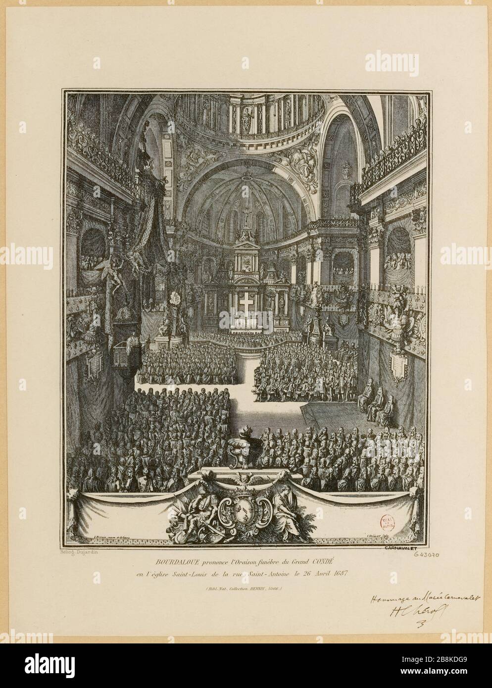Bourdaloue a livré le culte funéraire du Grand Condé / dans l'église Saint Louis rue Saint-Antoine 26 avril 1687. (TI) Banque D'Images