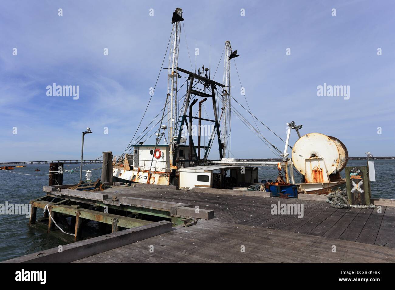 Jetée de pêche commerciale Shinecock long Island New York Banque D'Images