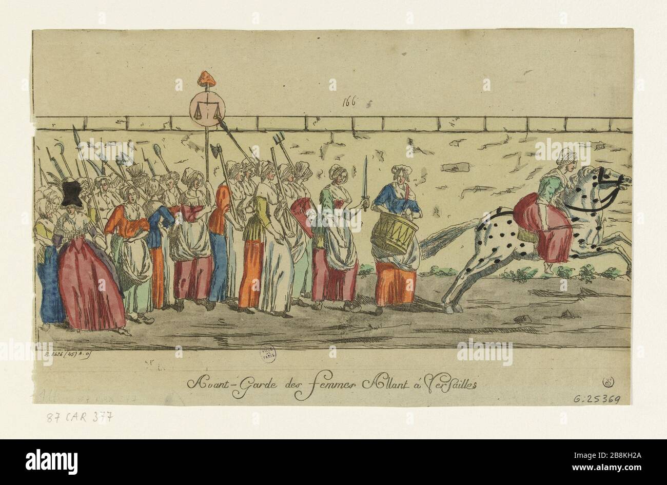 À l'avant-garde des femmes qui vont à Versailles (octobre 1789). 'Avant-garde des femmes allant à Versailles' (octobre 1789). Eau-forte collégiée. Paris, musée Carnavalet. Banque D'Images