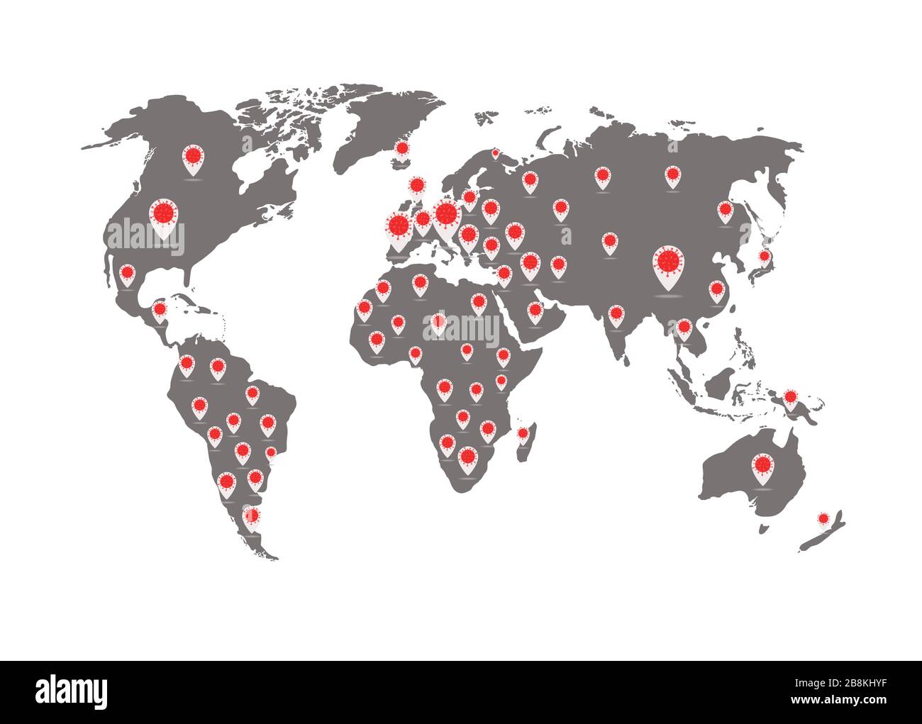 Carte du monde de Coronavirus Covid-19 . Pandémie de coronavirus. Illustration Terre vectorielle plate. La carte montre où le coronavirus s'est propagé Illustration de Vecteur