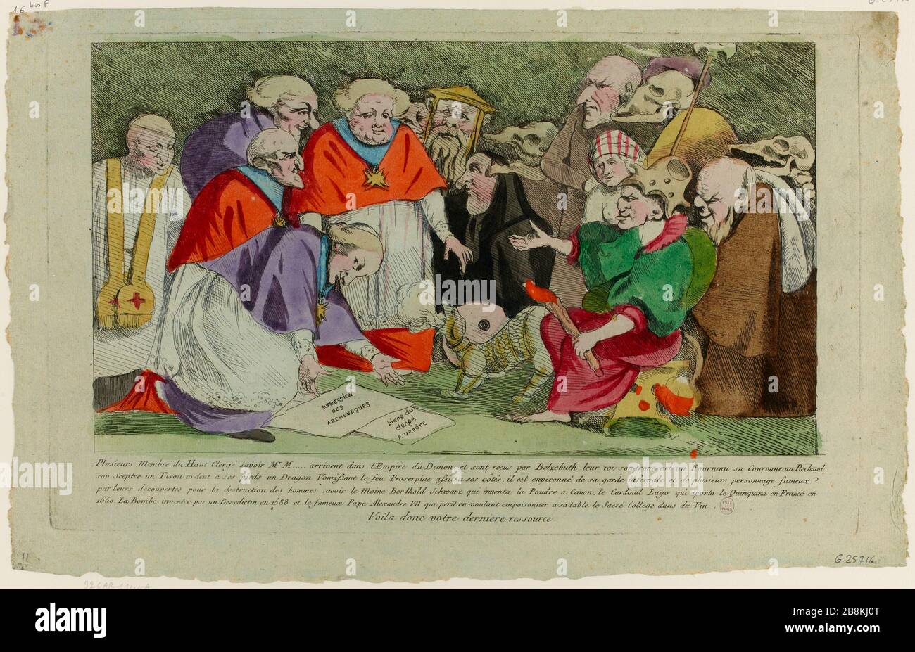 Plusieurs membres du Haut clergé, à savoir M. M ... arrivent dans l'Empire du démon et sont reçus par Beelzebub leur roi son trône est un poêle [...] (TI) Banque D'Images