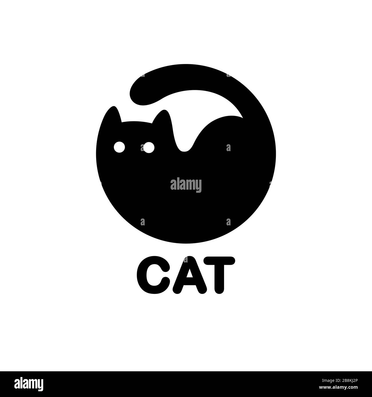Logo de cercle de chat noir. Silhouette de chat simple, forme géométrique. Illustration de Vecteur