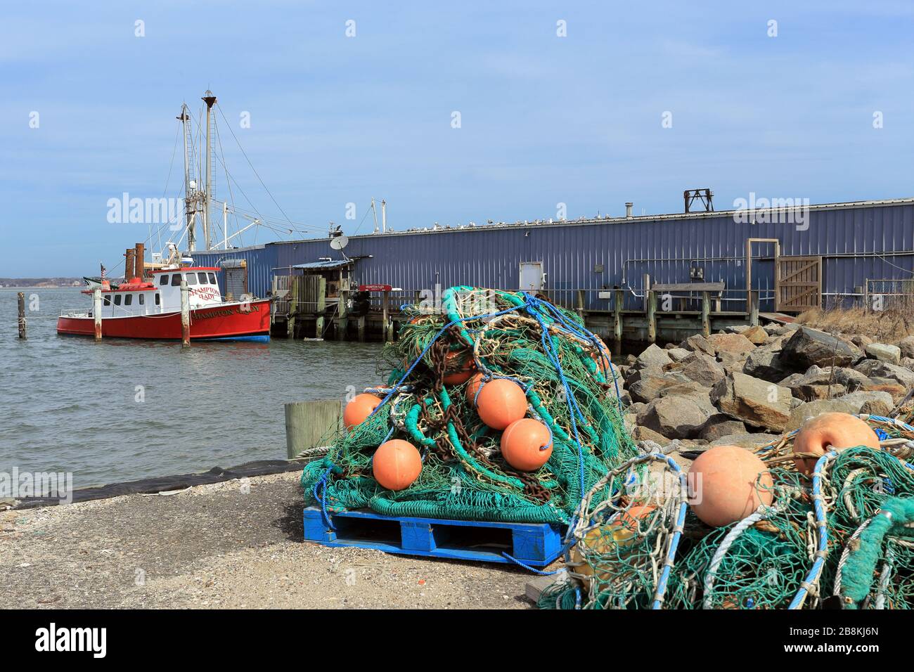 Jetée de pêche commerciale Shinecock long Island New York Banque D'Images