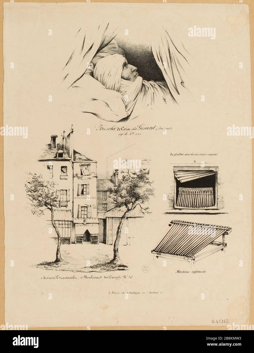Fieschi, Epsom, dit Gérard (Jacques) / mort ans./Maison Travault 42, boulevard du Temple, # 50 / machine d'Infernal. (TI) Banque D'Images