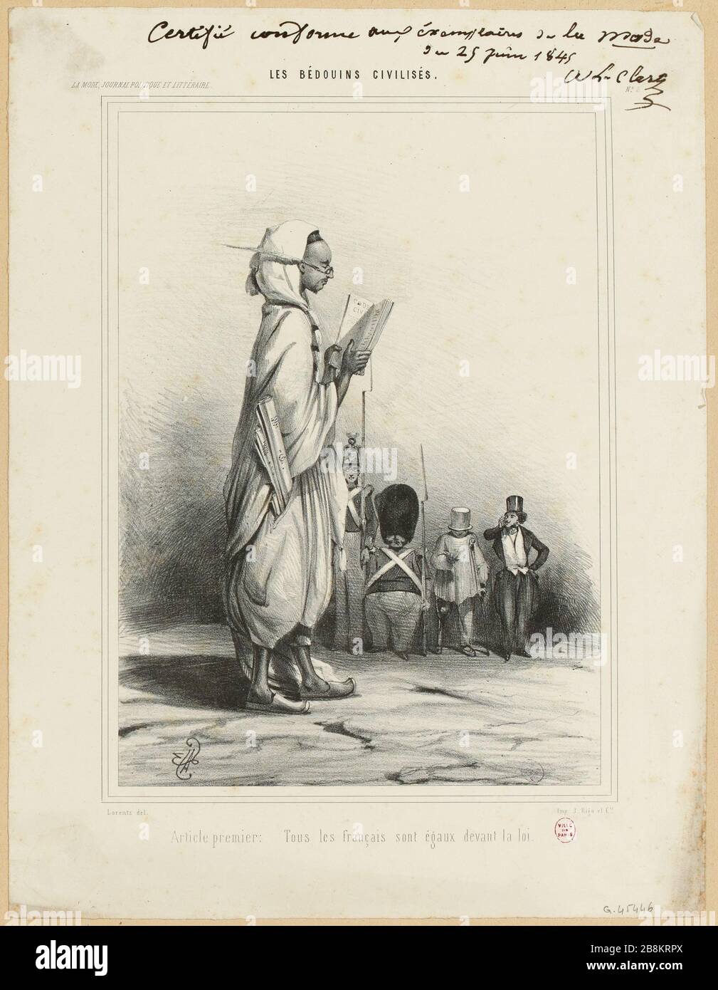 Revue politique et littéraire de mode no 2 / Bédouins civilisés / Article:. Tous les Français sont égaux devant la loi (IT) Banque D'Images