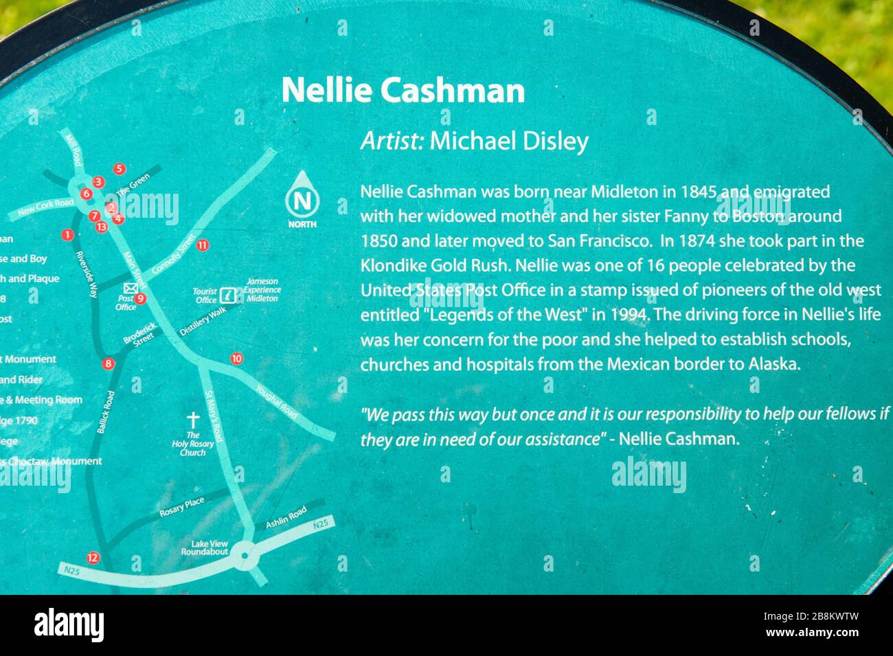 Plaque du monument Nellie Cashman par Michael Disley à Midleton, comté de Cork, Irlande Banque D'Images