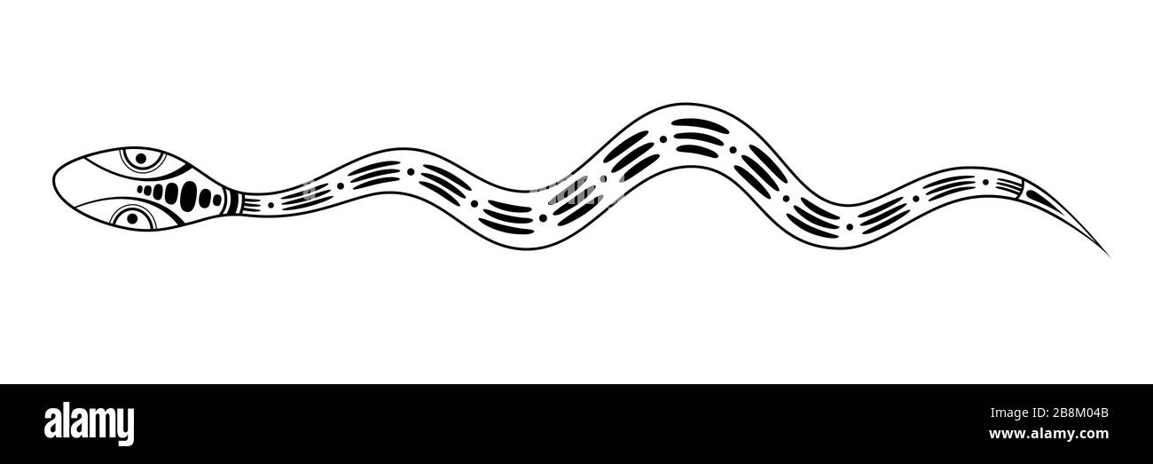 Serpent. Style d'art autochtone. Tatoo. Logo noir et blanc. Vector illustration monochrome isolé sur fond blanc. Illustration de Vecteur