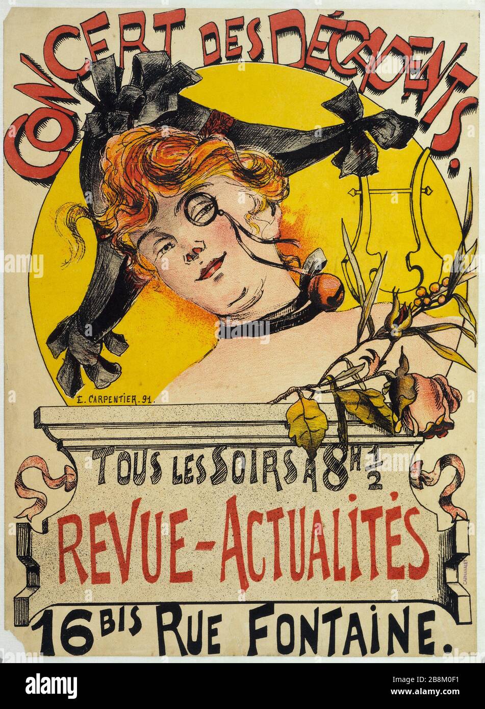 CONCERT décadent, Revue- NEWS, 16 bis RUE FONTAINE E. Carpentier. Concert des Décadents, Revue-Actualités, 16 bis rue Fontaine. Fiche. Lithographie couleur, en 1891. Paris, musée Carnavalet. Banque D'Images