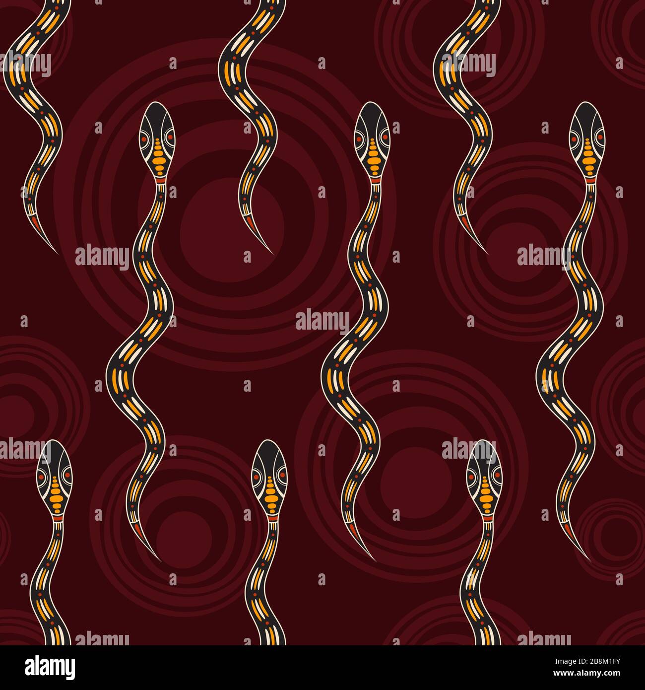 Modèle logique de serpents avec résumé des cercles sur l'arrière-plan. L'art australien style peinture autochtone. La couleur de fond vecteur. Illustration de Vecteur