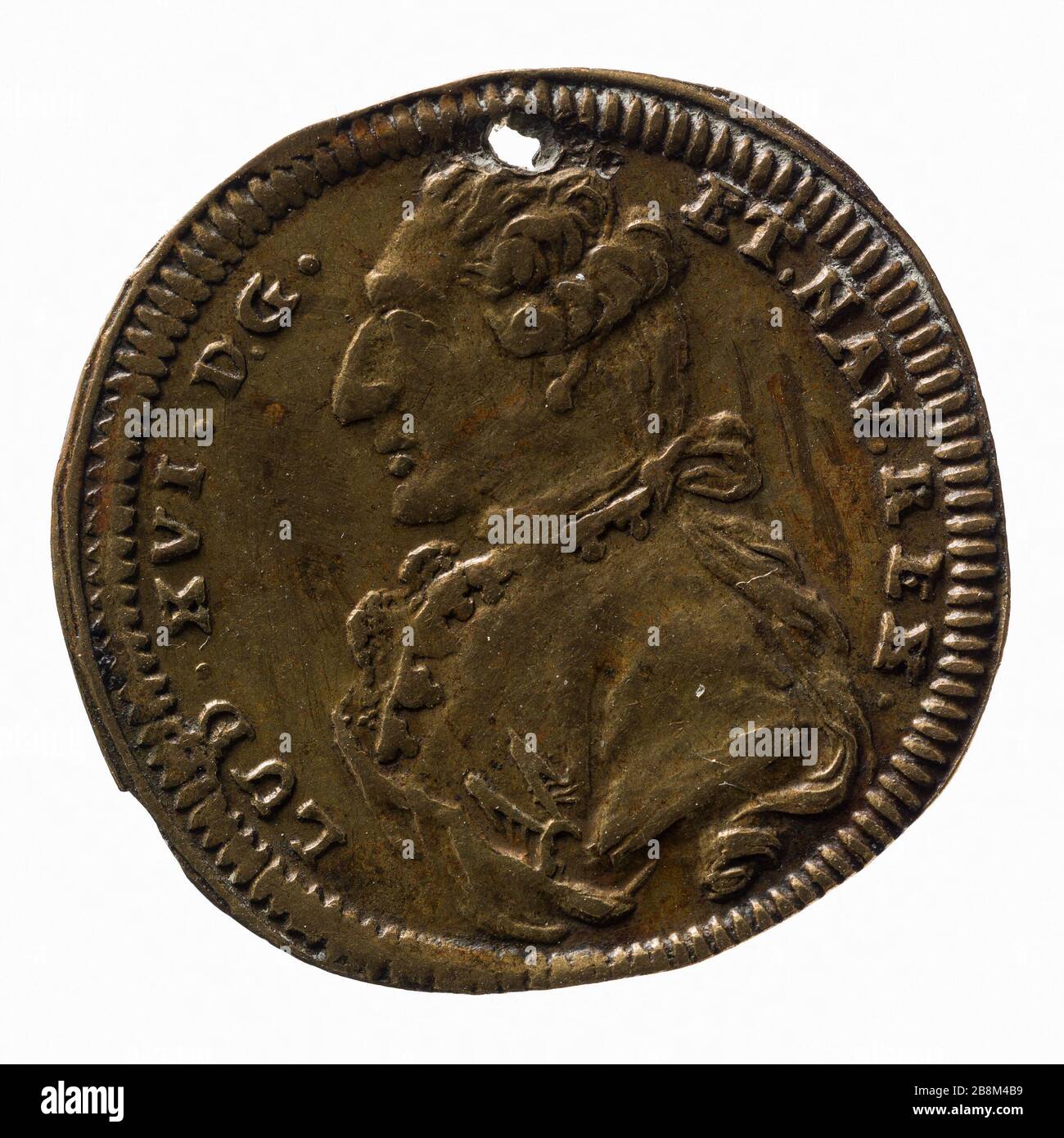 Louis XVI, roi de France (1774-1792) Lauer. Monnaie de Louis XVI, roi de France (1774-1792). Laiton. 1791. Paris, musée Carnavalet. Banque D'Images