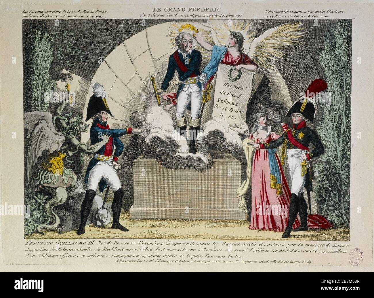 FRÉDÉRIC LE GRAND SORT DE SA TOMBE, IMPROPRE CONTRE les Snatchers 'le Grand Frédéric sort de son tombeau, indigné contre les profanateurs - Frédéric Guillaume III roi de Prusse et Alexandre Ier empereur de toutes les Russes font ensemble ... serment d'une amitié perpétuelle et d'une alliance offensive et dépensive'. Estampe. Paris, musée Carnavalet. Banque D'Images