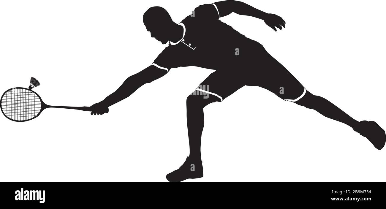 Joueur de badminton avec raquette et volants, silhouette noire, illustration vectorielle Illustration de Vecteur