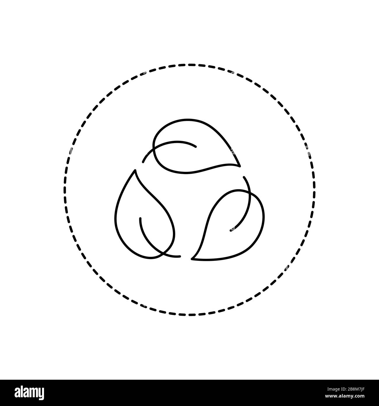 Logo linéaire biodégradable. Trois feuilles dans un cercle. Signe de matériaux durables. Produit recyclable et naturel. Fabrication éthique. Écologique Illustration de Vecteur