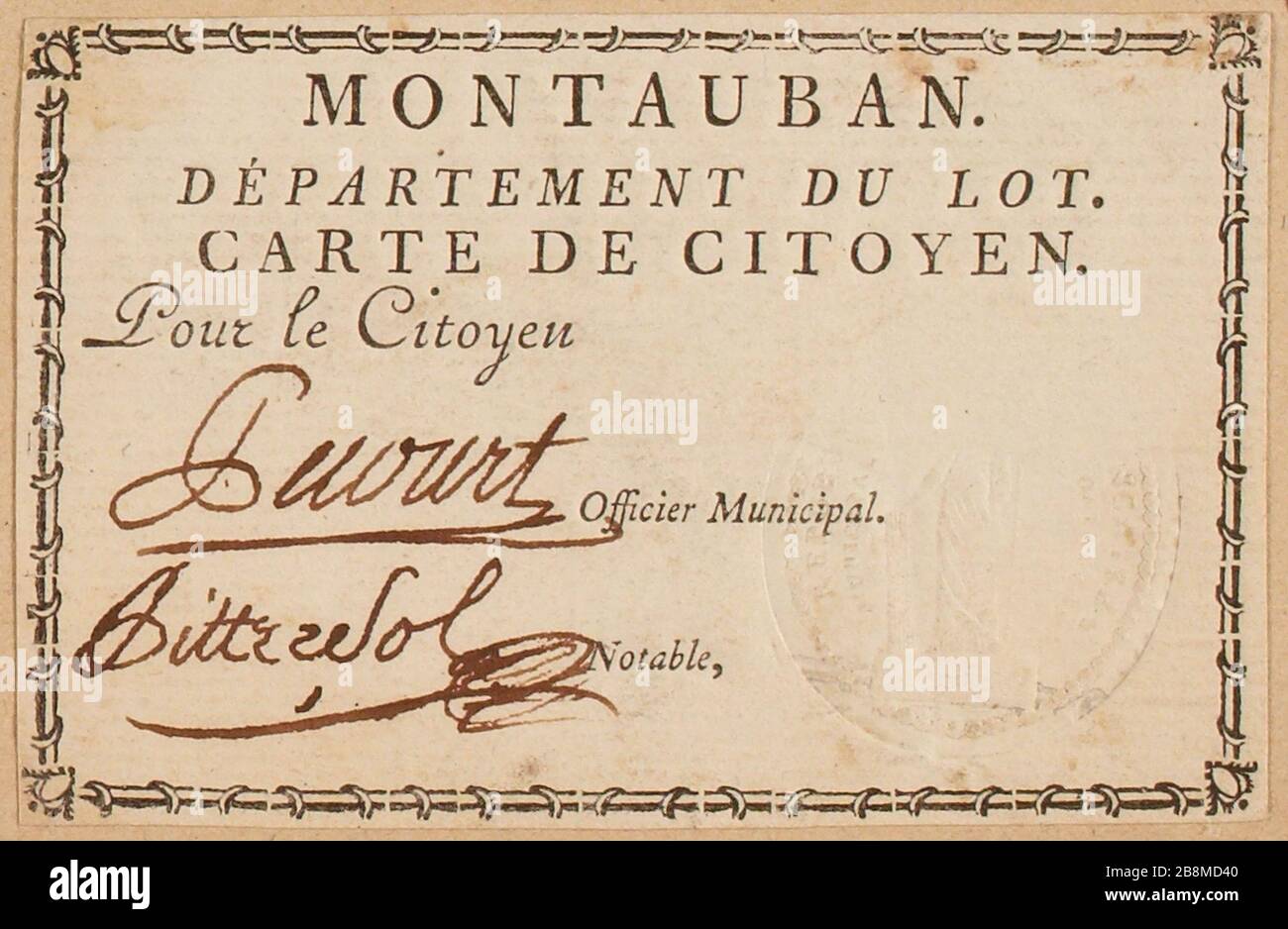 Carte de citoyen, lot, Montauban (TF) Banque D'Images