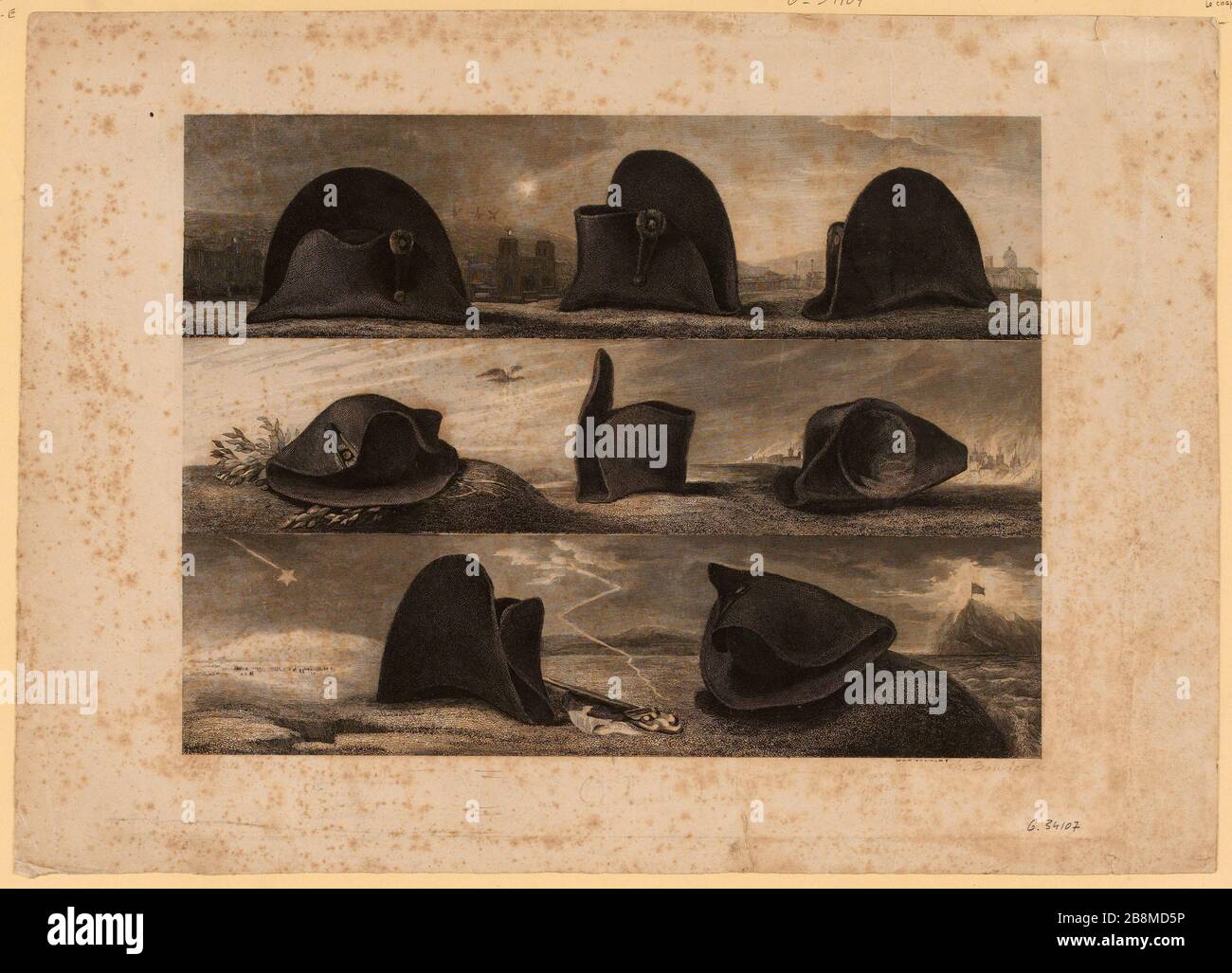Napoléon huit fois dans différentes poses symbolisées par son célèbre chapeau. (IT) Banque D'Images