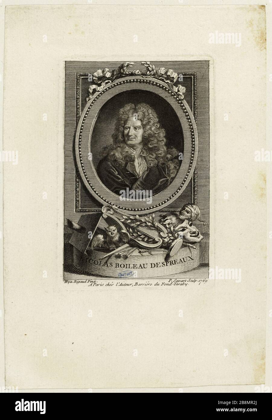 Nicolas Boileau Despeaux après Rigaud (Dutuit 4) Pierre Savart (1737-1780). Nicolas Boileau Desteaux d'après Rigaud (Dutuit 4). Eau-forte et burin, 1769. Musée des Beaux-Arts de la Ville de Paris, petit Palais. Banque D'Images
