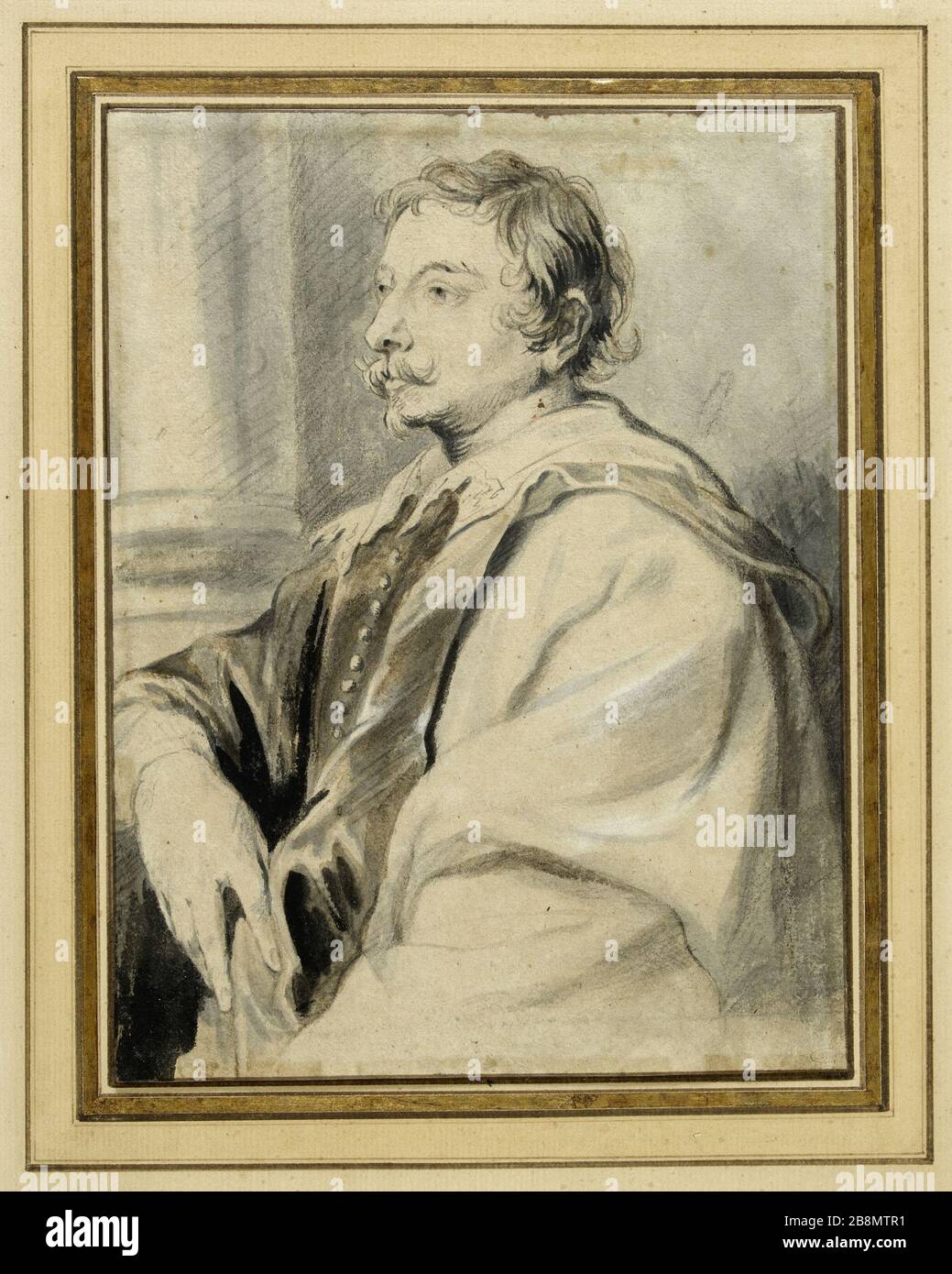 Portrait du peintre Cornelis Schut Antoine Van Dyck (1599-1641). Portrait du Peintre Cornelis Schut. Pierre Noire, lavis d'erre de Chine et lavis bistre, XVIIème siècle. Banque D'Images