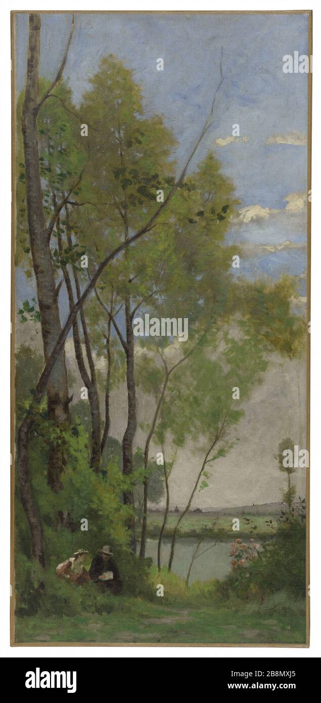 Esquisse pour les escaliers de l'Hôtel de Ville du Festival : Bords de Seine Hector Hanoteau (1823-1890). 'Bords de Seine'. Esquisse pour l'escalier des Fêtes de l'Hôtel de Ville. Huile sur étoile, 1890. Musée des Beaux-Arts de la Ville de Paris, petit Palais. Banque D'Images