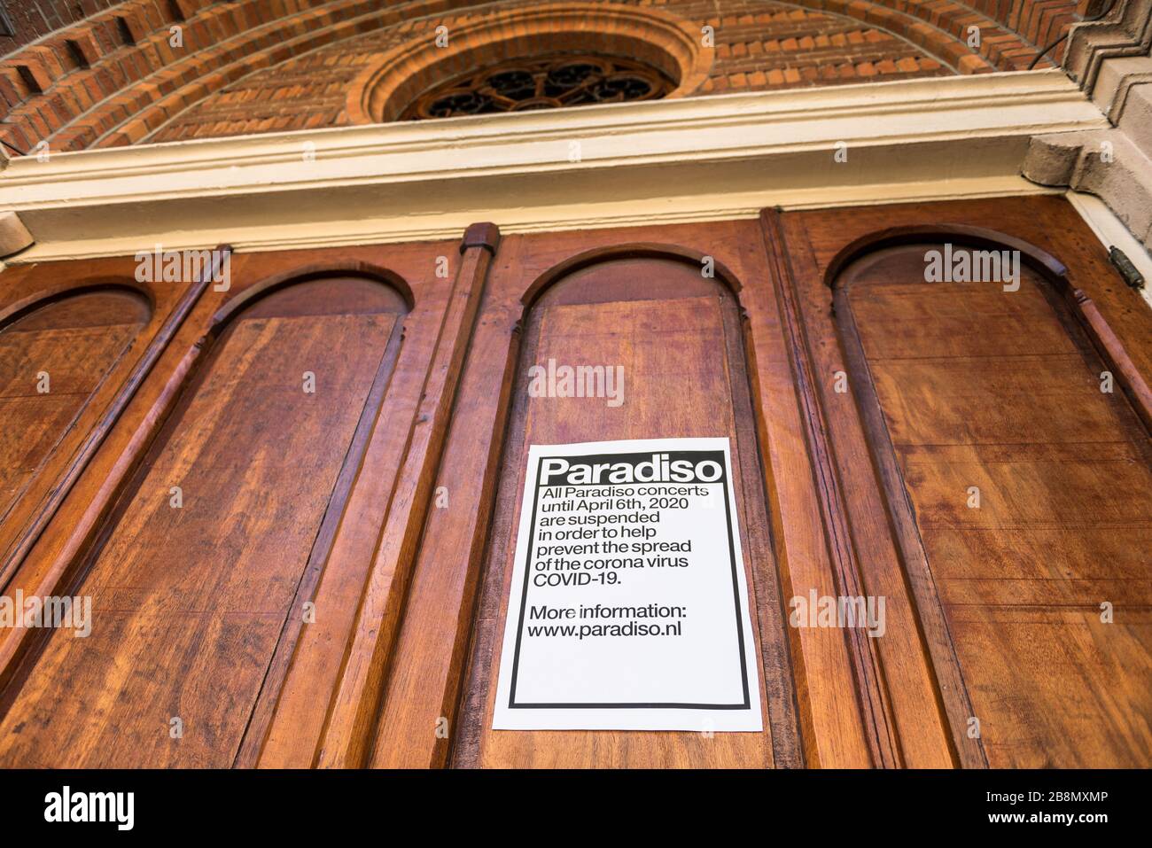Salle de musique Paradiso fermée à Amsterdam Pays-Bas en raison de l'éclosion de coronavirus Banque D'Images