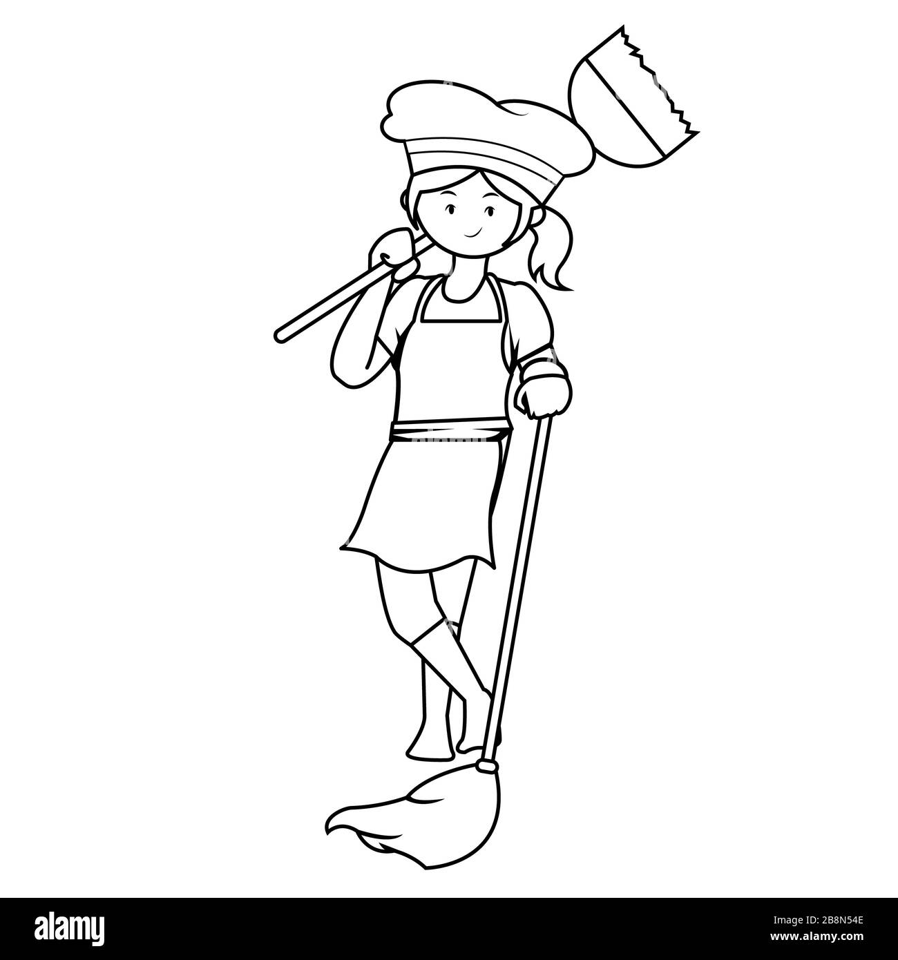 Line Art illustration de la super femme en service avec fond blanc Banque D'Images