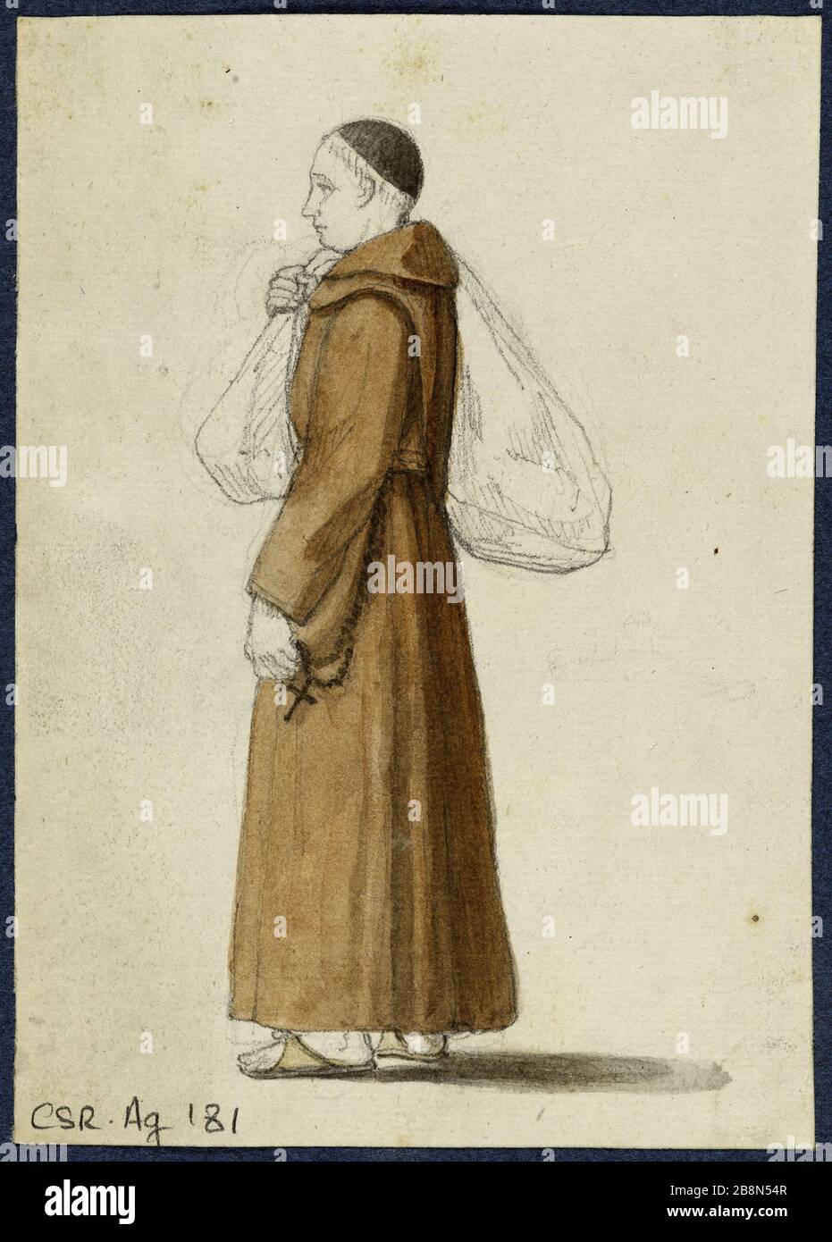 Moine transportant une charge (profil) René Marjolin (1812-1895). Charge de port de Moine (profil). Craie graphite et bleu sur papier crème. Paris, musée de la vie romantique. Banque D'Images Moine transportant une charge (profil) René Marjolin (1812-1895). Charge de port de Moine (profil). Craie graphite et bleu sur papier crème. Paris, musée de la vie romantique. Banque D'Images