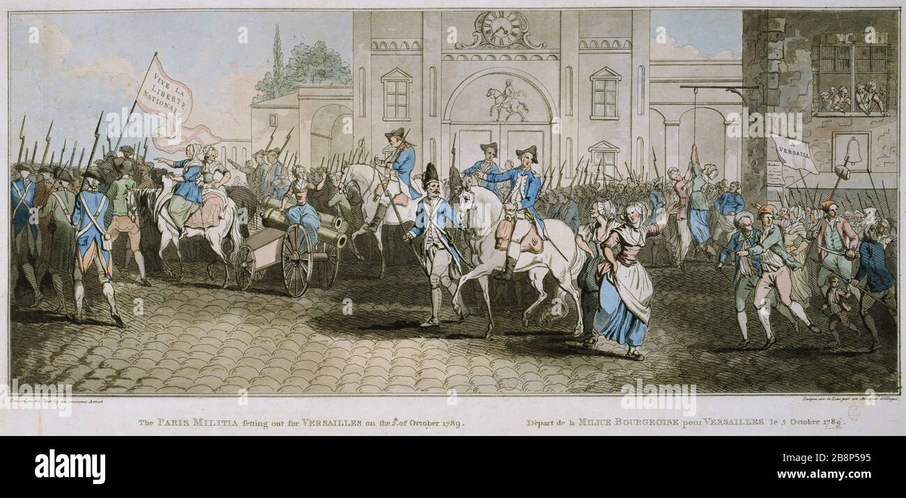 DÉMARRAGE DE LA MILICE À VERSAILLES BOURGEOIS JOHN WELLS. 'Partie de la mice bourgeoise pour Versailles le 3 octobre 1789'. Estampe. Paris, musée Carnavalet. Banque D'Images