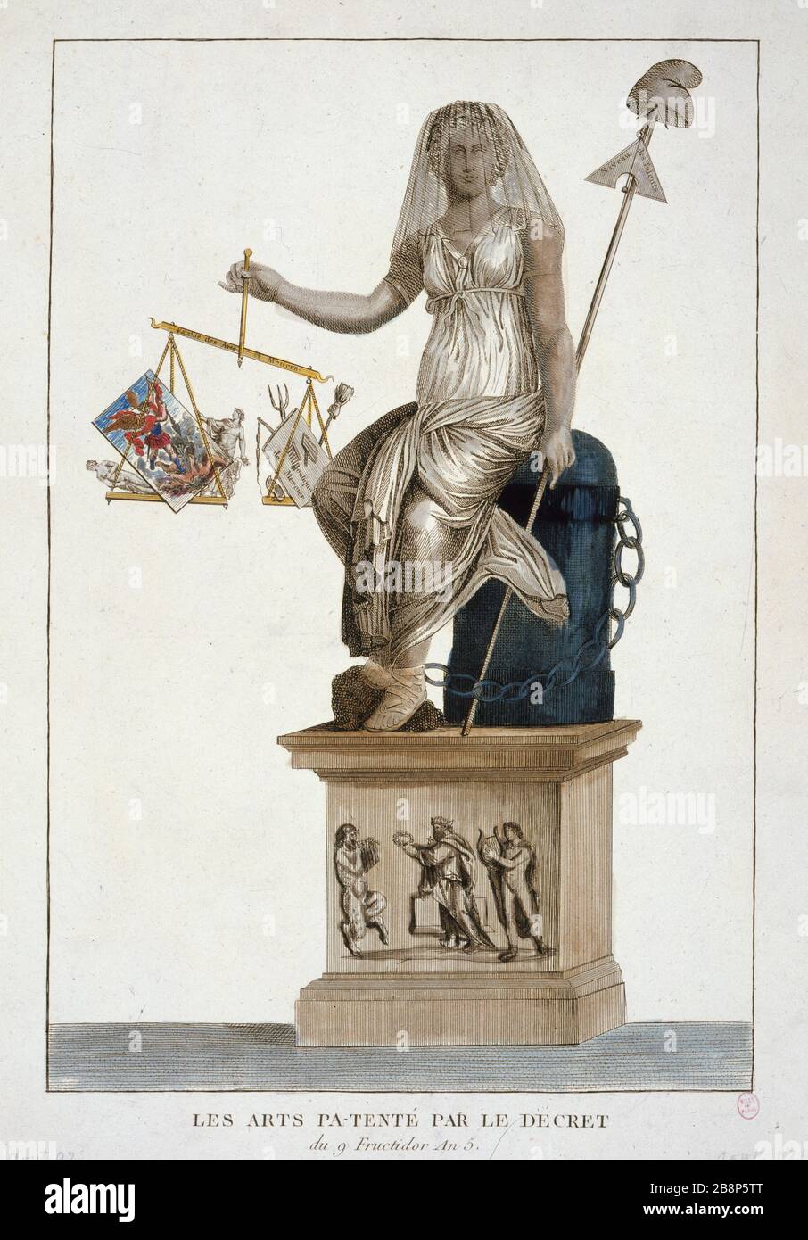 TENTE PA ARTS PAR DÉCRET DU 9 FRUCTIDOR AN 5 'les Arts pa-tenté par le dépôt du 9 Fructidor an 5 (26 août 1797)'. Paris, musée Carnavalet. Banque D'Images