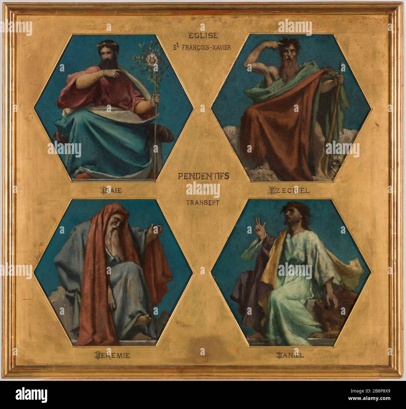 Esquisse pour l'église Saint François Xavier : Ézéchiel, Ésaïe, Jérémie, Daniel Jules Elie Delaunay (1828-1891). 'Esquisse pour l'église Saint François Xavier : Ezéchiel, Isaïe, Jérémie, Daniel'. Huile sur carton (4 panneaux dans le cadre). 1875. Musée des Beaux-Arts de la Ville de Paris, petit Palais. Banque D'Images