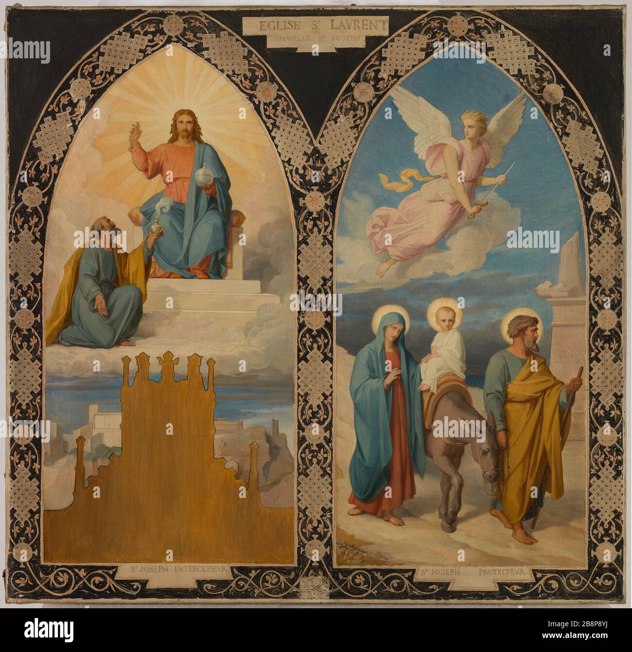 Esquisse pour l'église Saint Laurent: Saint Joseph aux pieds de Jésus-Christ - le vol en Egypte, Saint Joseph intercesseur - Saint Joseph protecteur Faivre-Duffer. 'Esquisse pour l'église saint Laurent : Saint Joseph aux pieds de Jésus Christ - la fuite en Egypte, Saint Joseph intercesseur - Saint Joseph protecteur'. Huile sur étoile. 1878. Musée des Beaux-Arts de la Ville de Paris, petit Palais. Banque D'Images