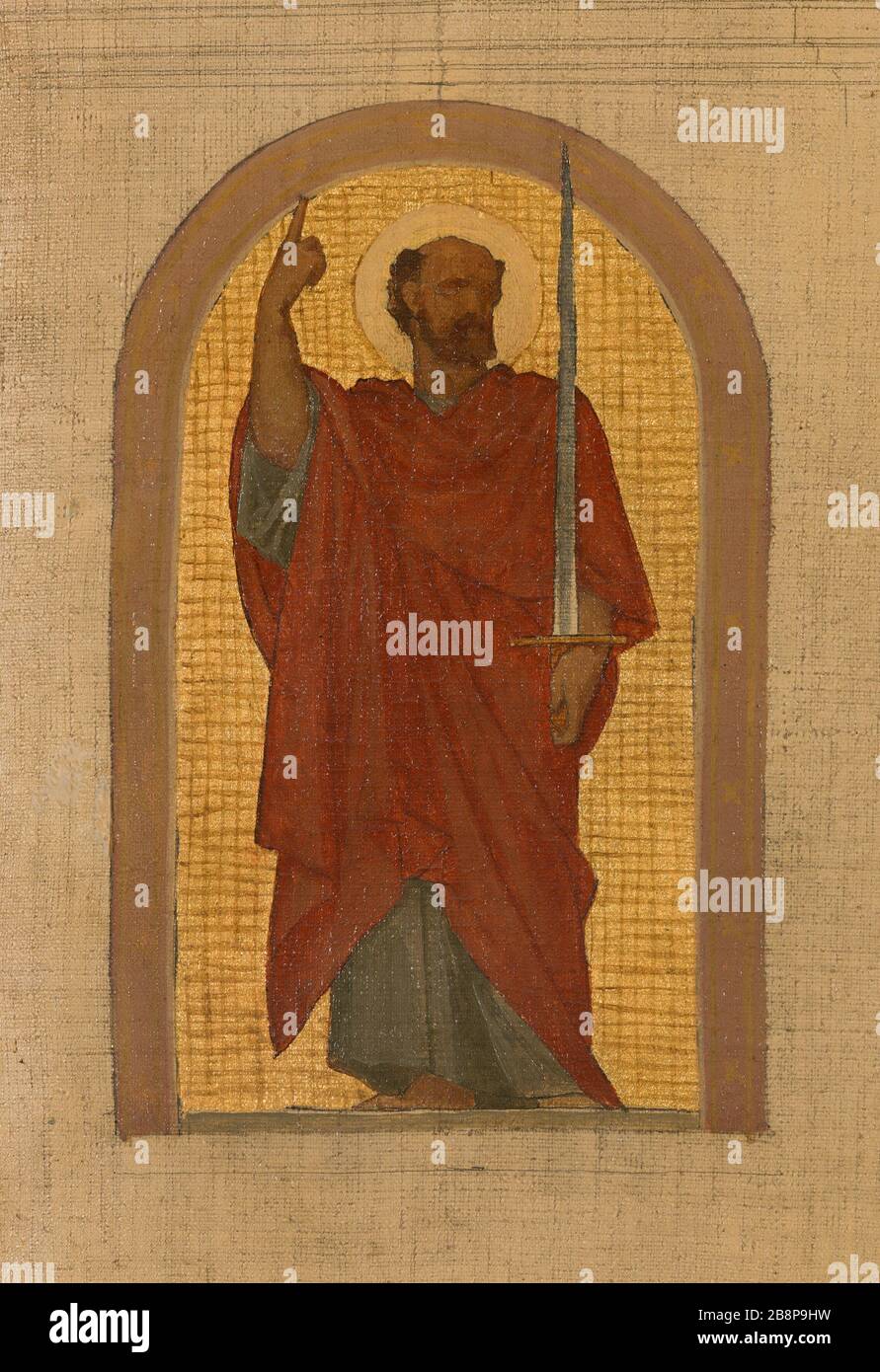 Esquisse pour l'Église de la Trinité : l'agneau de la Pâque. Groupe des anges adorateurs. L'archange Saint-Michael vantant Satan. Annonciation. St Paul. Saint Pierre. Félix Jobbe-Duval (1821-1889). Esquisse pour l'église de la Trinité : 'Saint Paul'. Huile sur étoile. 1864. Musée des Beaux-Arts de la Ville de Paris, petit Palais. Banque D'Images