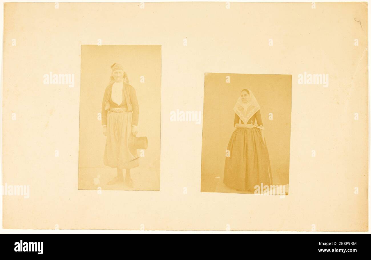 Agriculteurs en costumes traditionnels de Majorque, Iles Baléares Leballeur-Villiers, Charles, Alexandre. 'Paysans en costumes traditionels de Majorque, Baléares'. Rage sur papier alluminé. 1860-1860. Paris, Maison de Victor Hugo. Banque D'Images