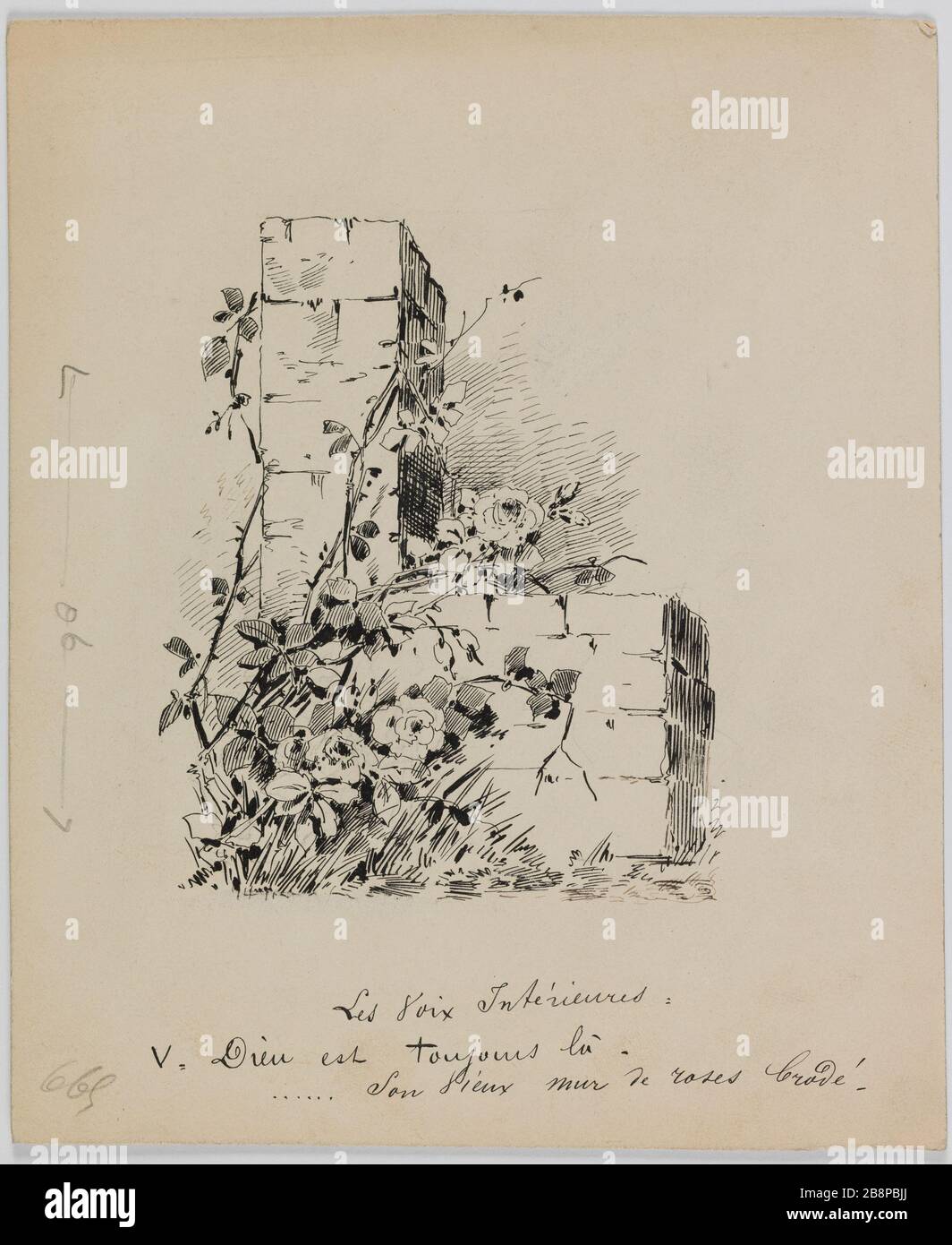 DROP Cap 'L' pour le chapitre 'rayons et ombress' [annonce le dessin pour 'la voix interne']. Illustration du "Livre d'or de Victor Hugo Gustave Farifont (1849-1923). 'Lettrine 'l' pour le chapître 'les rayons et les ombress' annoncés sur le dessin pour 'les Voix intérieuress'. Illustration pour le Livre d'Or de Victor Hugo. Encre sur papier. 1882. Paris, Maison de Victor Hugo. Banque D'Images