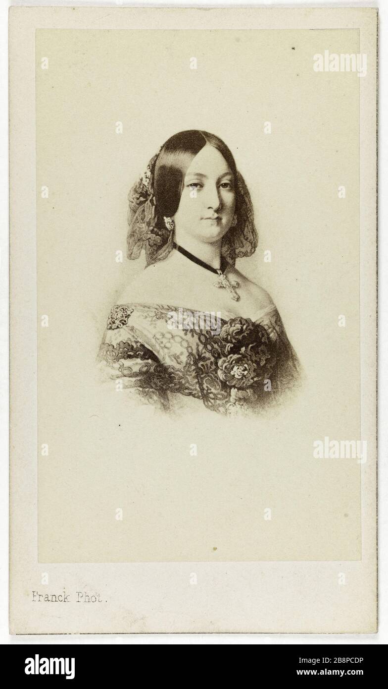 Portrait de Marie Louise de Bourbon (1832-1897), duchesse de Montpensier, fille de Ferdinand VII, roi d'Espagne. Portrait de Marie Louise de Bourbon (1832-1897), duchesse de Montpensier, fille de Ferdinand VII, roi d'Espagne. Carte de visite (recto). Rage sur papier alluminé. 1860-1890. Photo de Franck (dit Gobinet de Villecholle). Paris, musée Carnavalet. Banque D'Images