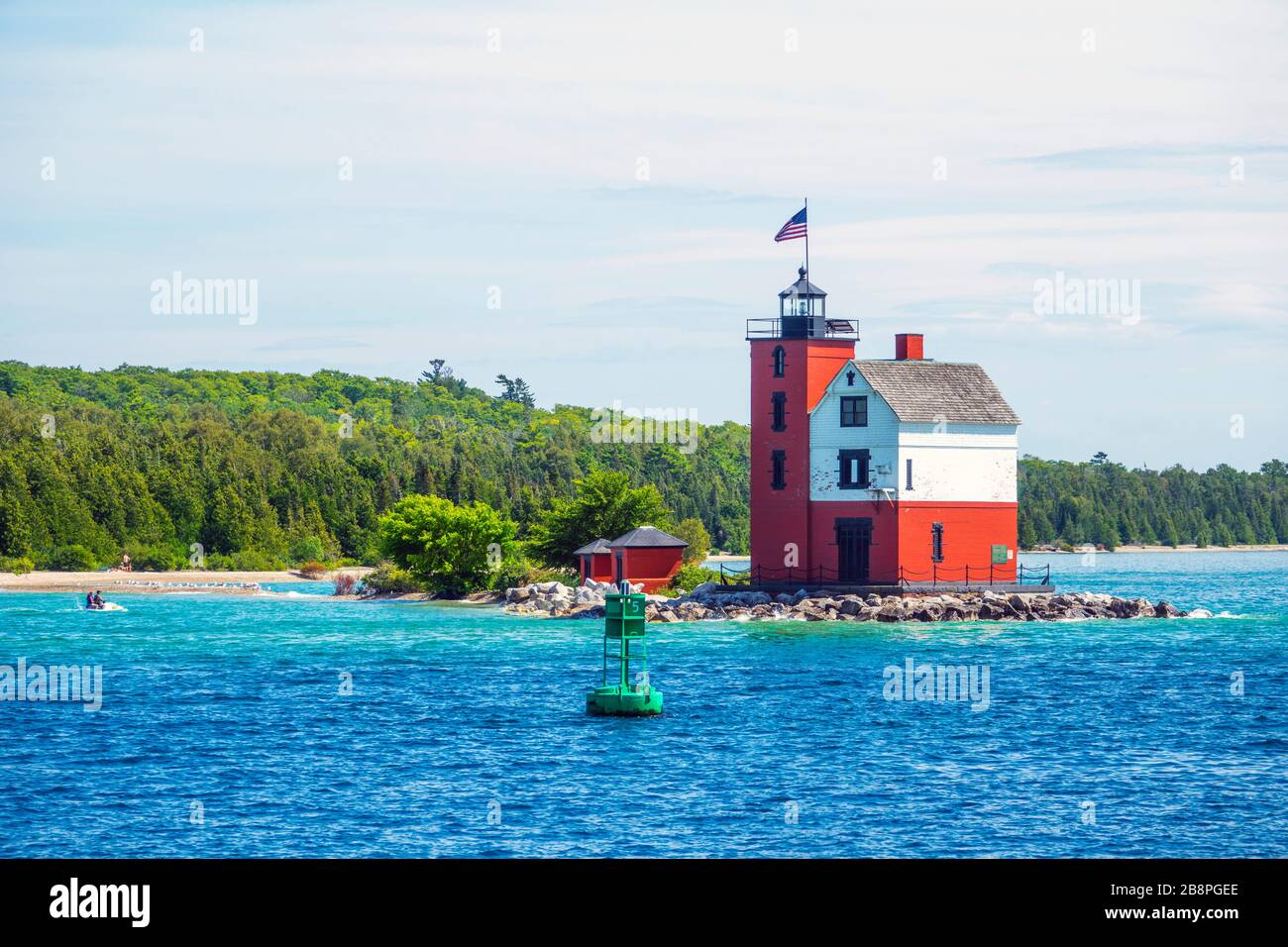 Phare de Round Island dans le détroit de Mackinac près de l'île Mackinac, Michigan, États-Unis Banque D'Images