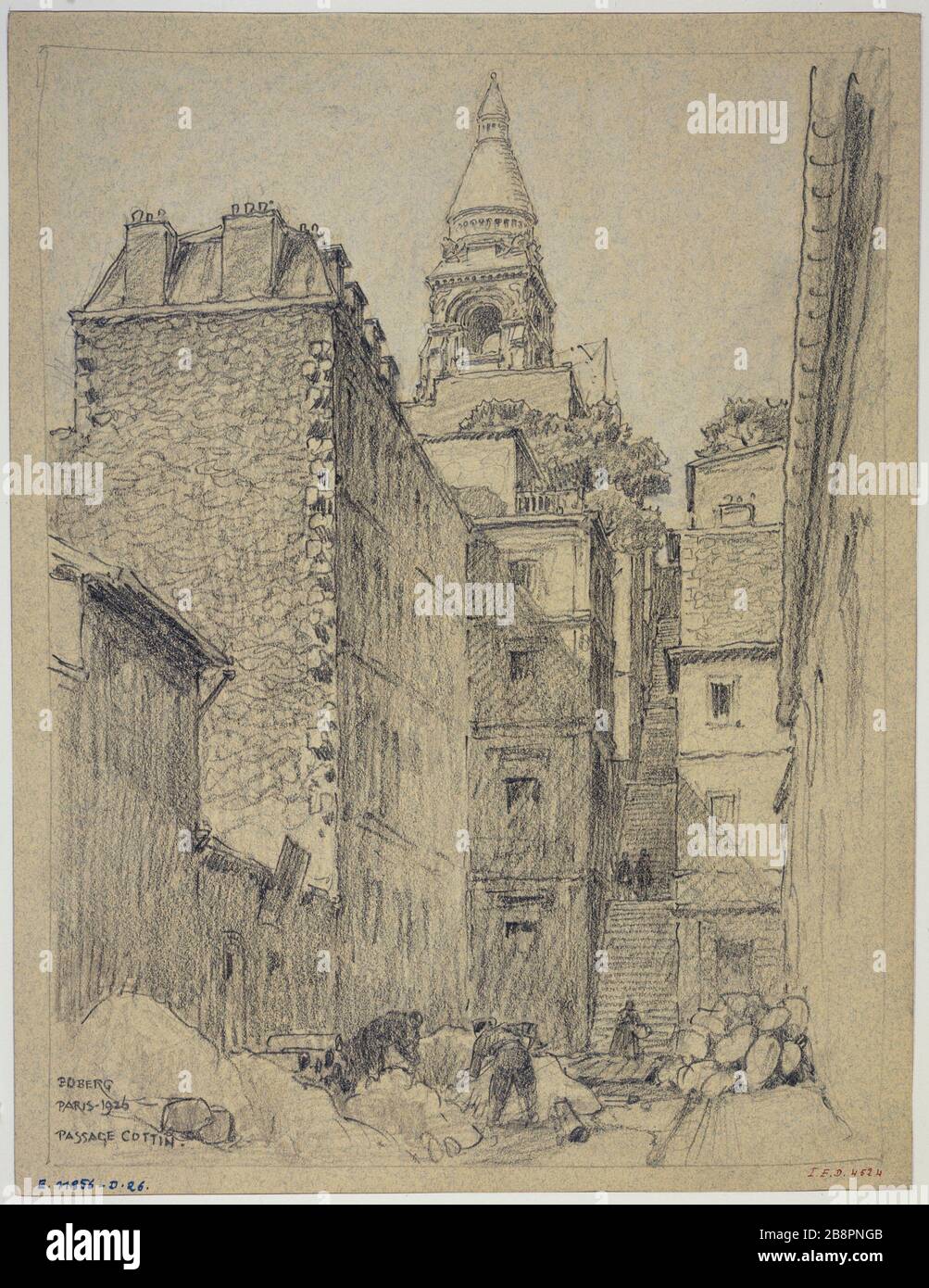 Le passage du Cotin en 1926 Gustave Ferdinand Boberg (1860-1946), architecte suédois. Le passage Cottin. Crayon. Paris (XVIIIème arr.), 1926. Paris, musée Carnavalet. Banque D'Images