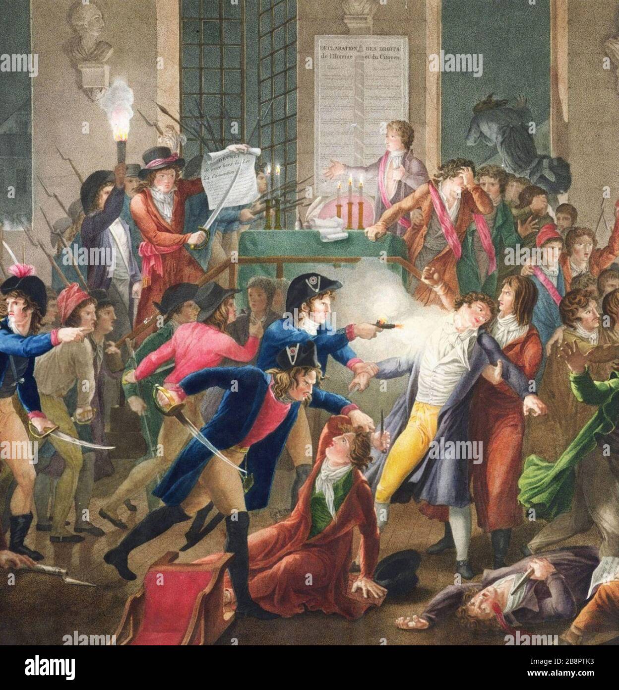 Peinture du XIXe siècle de la nuit du 9 Thermidor, épousant la revendication du Guardsman Merda d'avoir tiré Robespierre. Il y a aussi la même image sans la fumée de feu, bien que personne ne puisse être sûr qui est le plus précis - Jean-Joseph-François Tassert Banque D'Images
