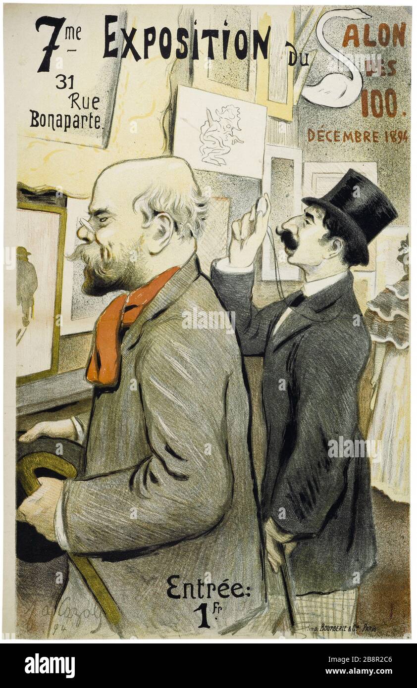 Exposition 7 ME 100, 31 RUE BONAPARTE Frédéric Auguste Cazals (1865-1941). Imprimerie Bourgerie et Cie. 7 me exposition du salon des 100, 31 rue Bonaparte. Fiche. Lithographie couleur, 1894. Paris, musée Carnavalet. Banque D'Images