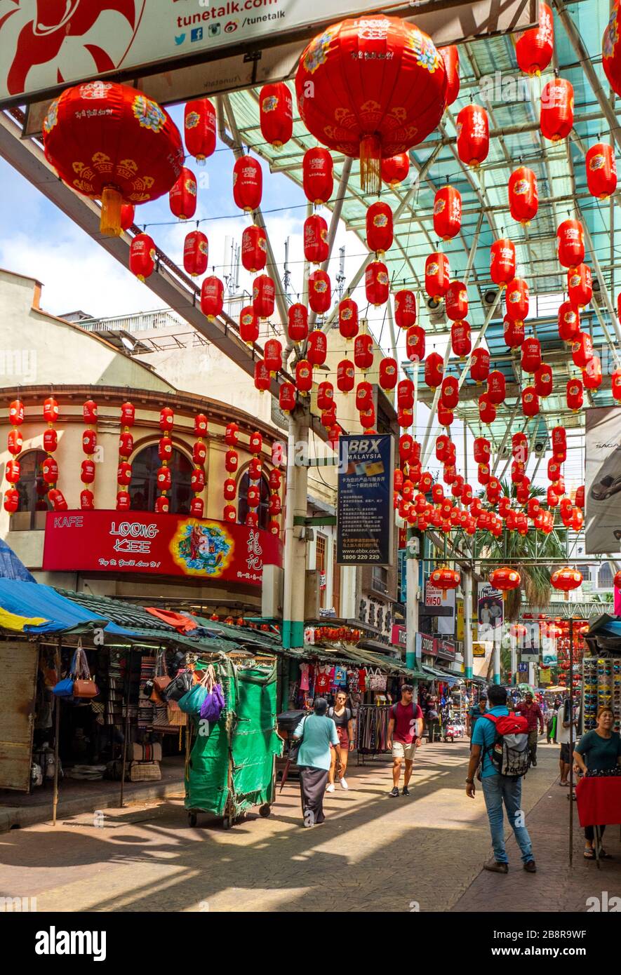 Petaling Street Markets pendant la journée Chinatown Kuala Lumpur Malaisie. Banque D'Images