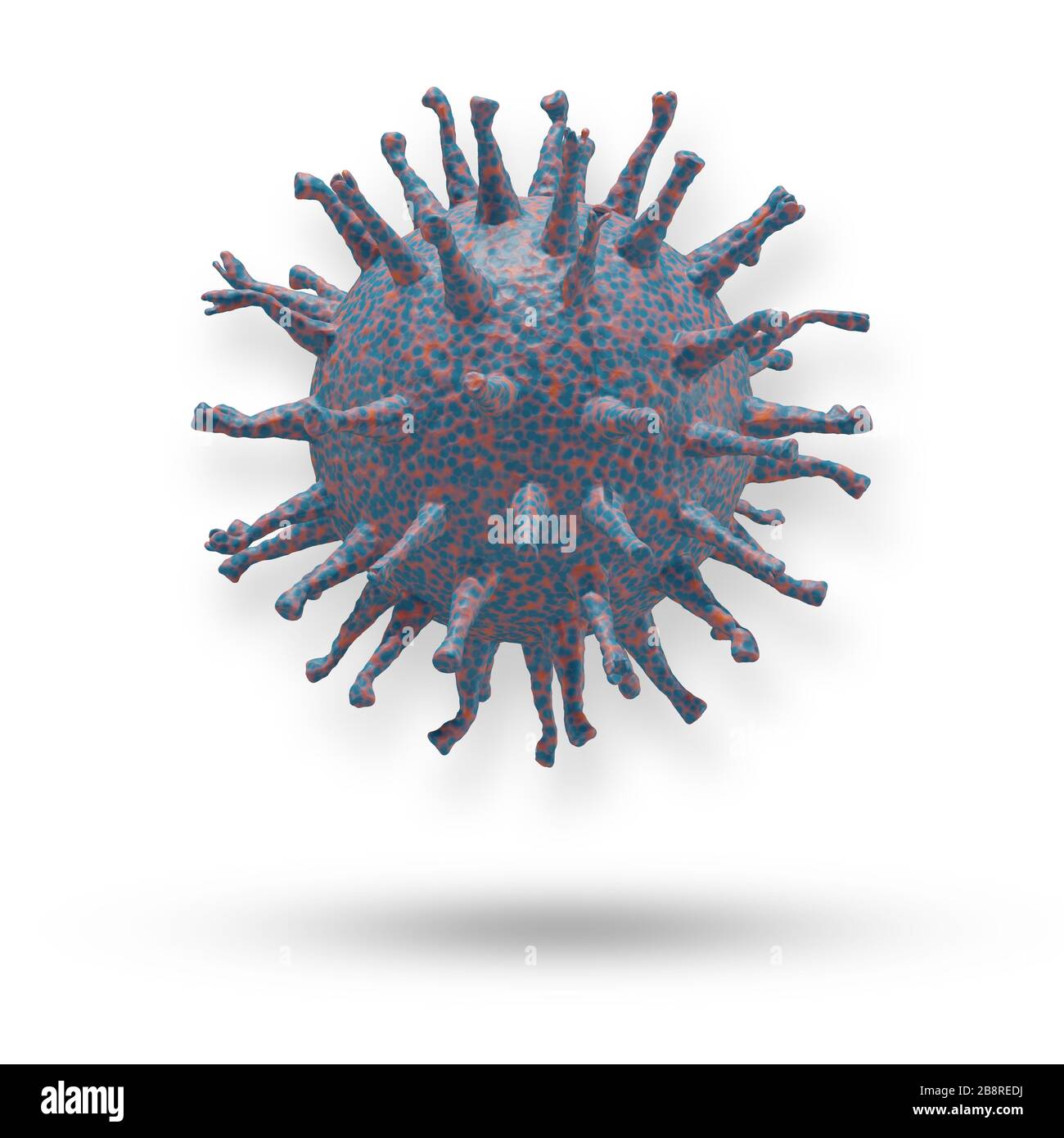 Coronavirus ou cellules COVID-19 dans le corps humain. Virus respiratoire en vue microscopique. Illustration du rendu tridimensionnel. Isoler sur fond blanc. Concept de Banque D'Images