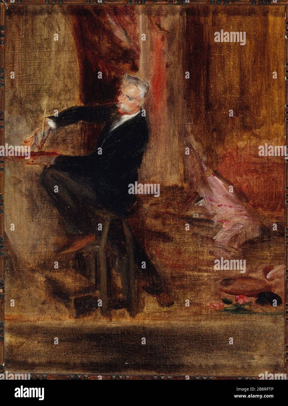 JULES CHERET DANS SON STUDIO (CONTOUR) Jacques-Émile Blanche (1861-1942). 'Jules Chéret (1836-1933) sans fils atelier (esquisse)'. Huile sur étoile. Paris, musée Carnavalet. Banque D'Images