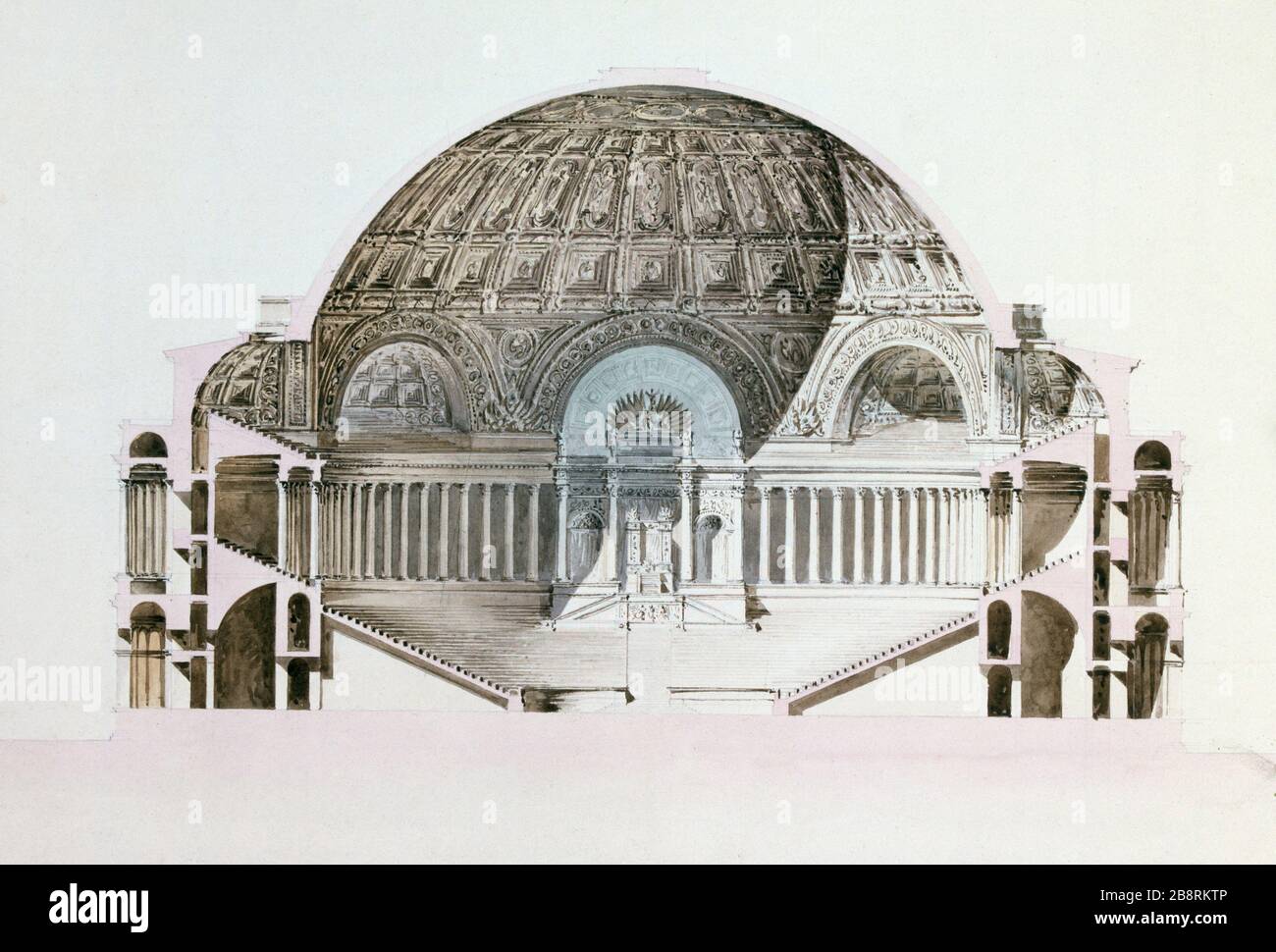 Coupe Odéon Louis-Pierre Baltard (1764-1846). « Odéon coupé ». Coyon lavis brun rose. Départ XIXème siècle. Paris, musée Carnavalet. Banque D'Images