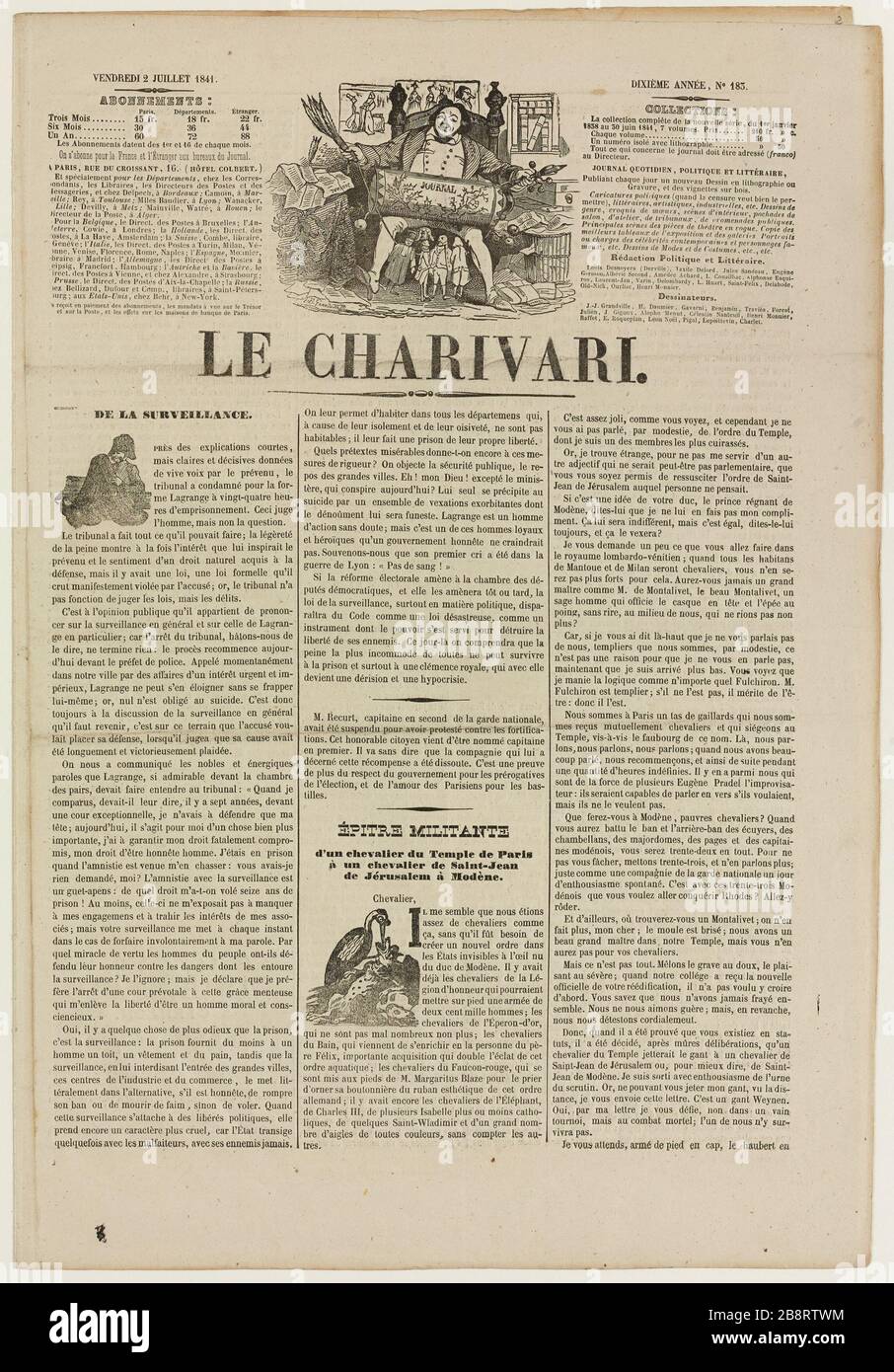 Caricature Cassagnac pour le Charivari du vendredi 2 juillet 1841, la 10ème année no 183 Banque D'Images